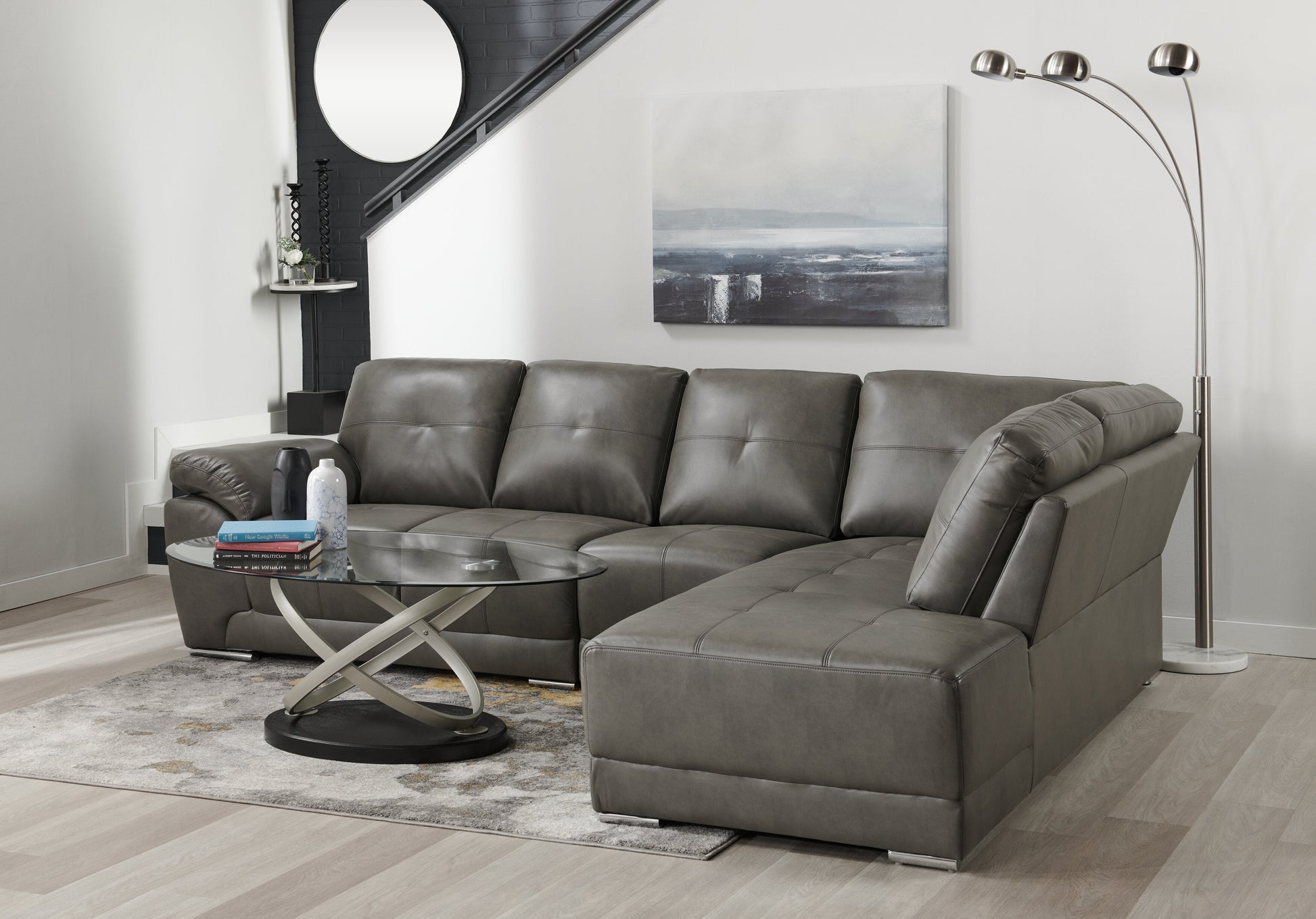 72" Brushed Steel 3-Light Arc Floor Lamp|Lampe à pied arquée de 72 po acier brossé à 3 ampoules