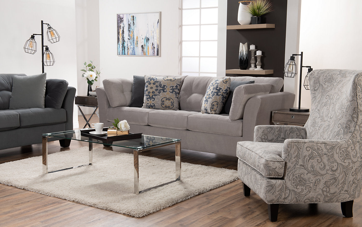 Jaxon 60" Industrial Matte Black with Metal Wire 3-Light Floor Lamp|Lampe à pied Jaxon industrielle de 60 po noir mat à 3 ampoules avec grillage métallique