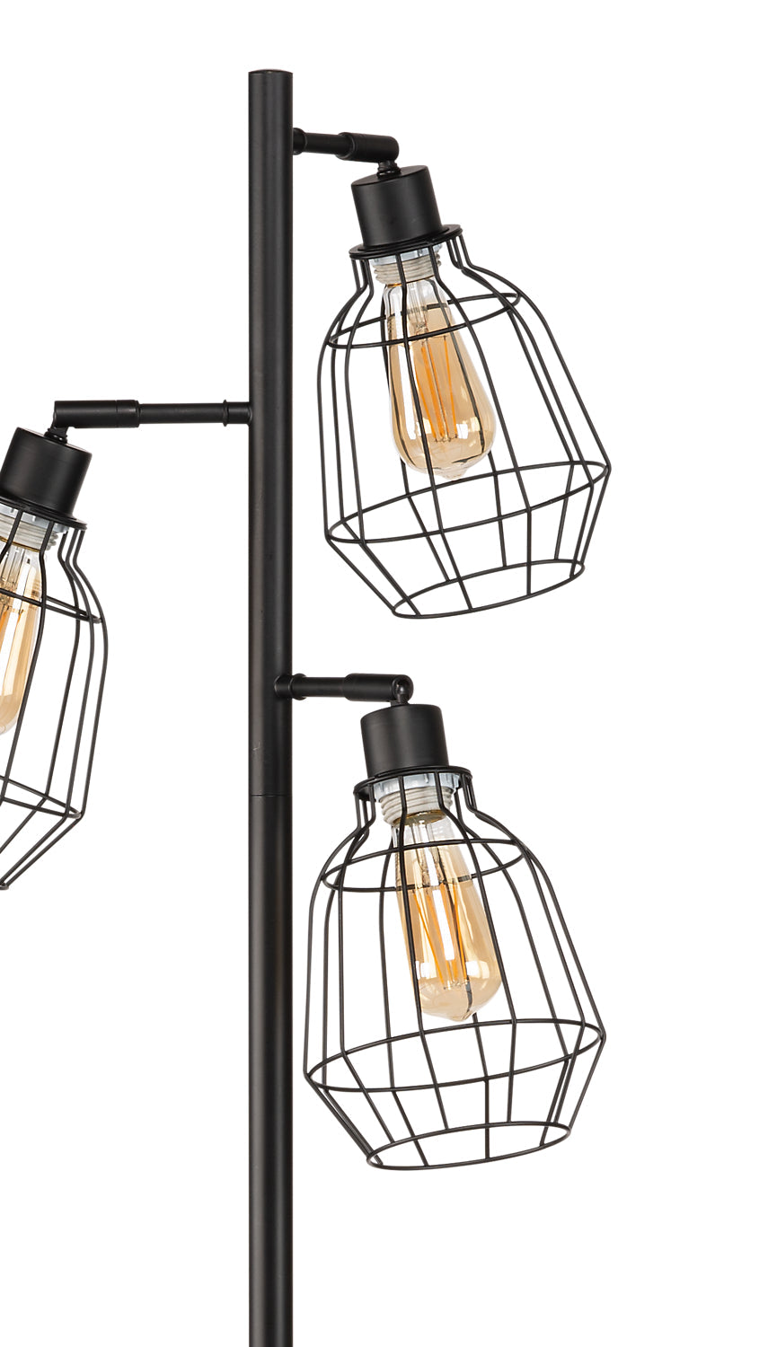 Jaxon 60" Industrial Matte Black with Metal Wire 3-Light Floor Lamp|Lampe à pied Jaxon industrielle de 60 po noir mat à 3 ampoules avec grillage métallique