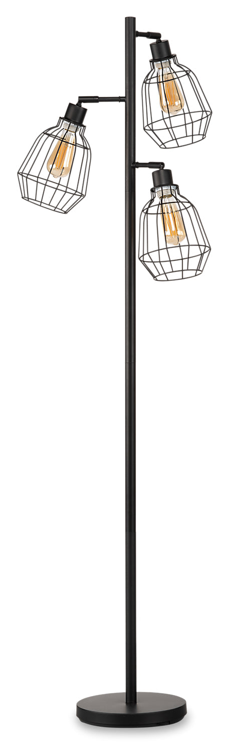 Jaxon 60" Industrial Matte Black with Metal Wire 3-Light Floor Lamp|Lampe à pied Jaxon industrielle de 60 po noir mat à 3 ampoules avec grillage métallique