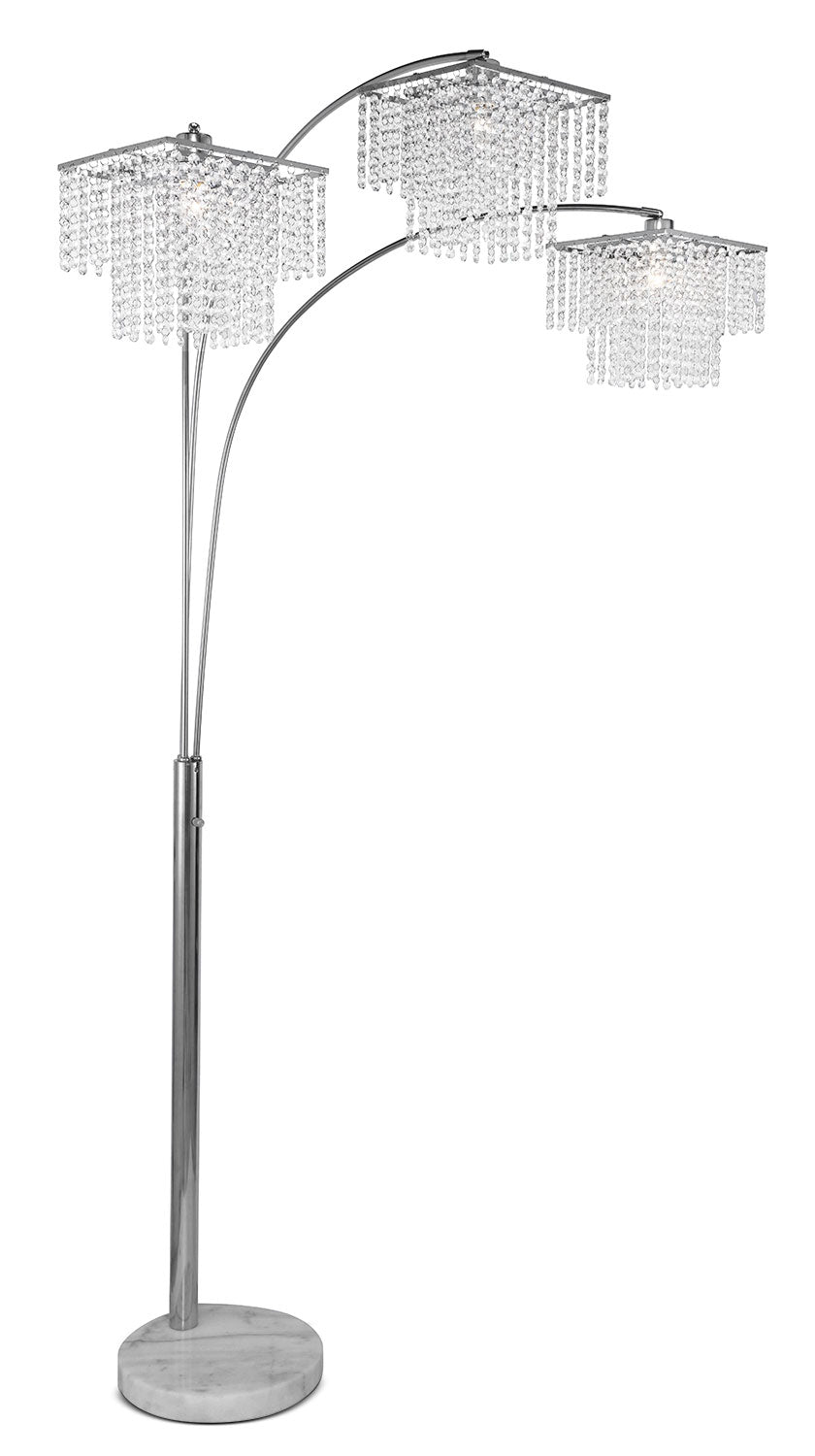 79" Glam Silver with Marble Base and 3-Light Glass Crystal Shade Arc Floor Lamp|Lampe à pied arquée et somptueuse de 79 po argentée à 3 ampoules avec base en marbre et abat-jour en cristaux de verre