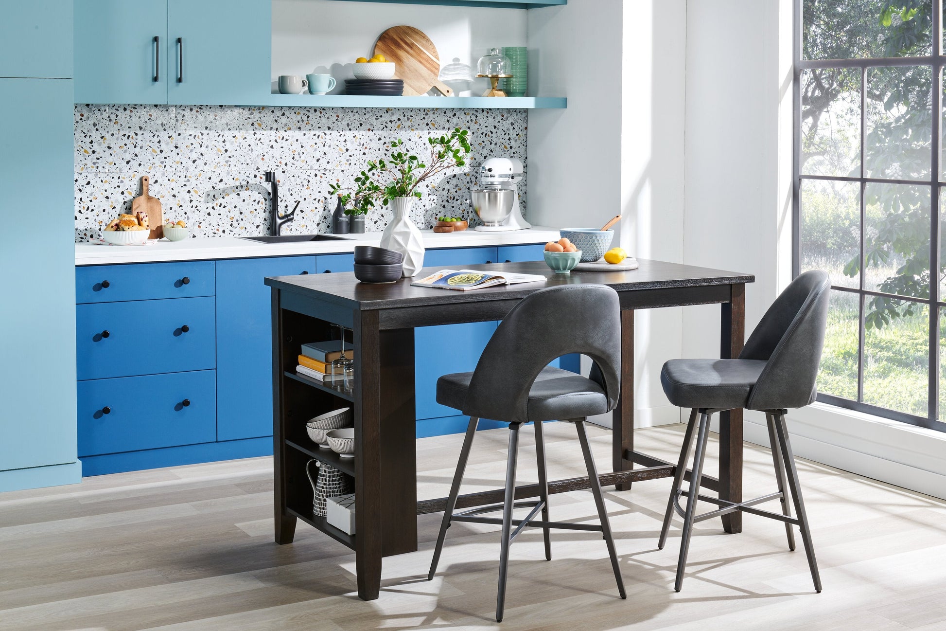 Astoria Counter-Height Dining Table with Built-in Shelves, 60"W - Brown | Table de salle à manger Astoria de 60 po (L) de hauteur comptoir avec tablettes intégrées - brune