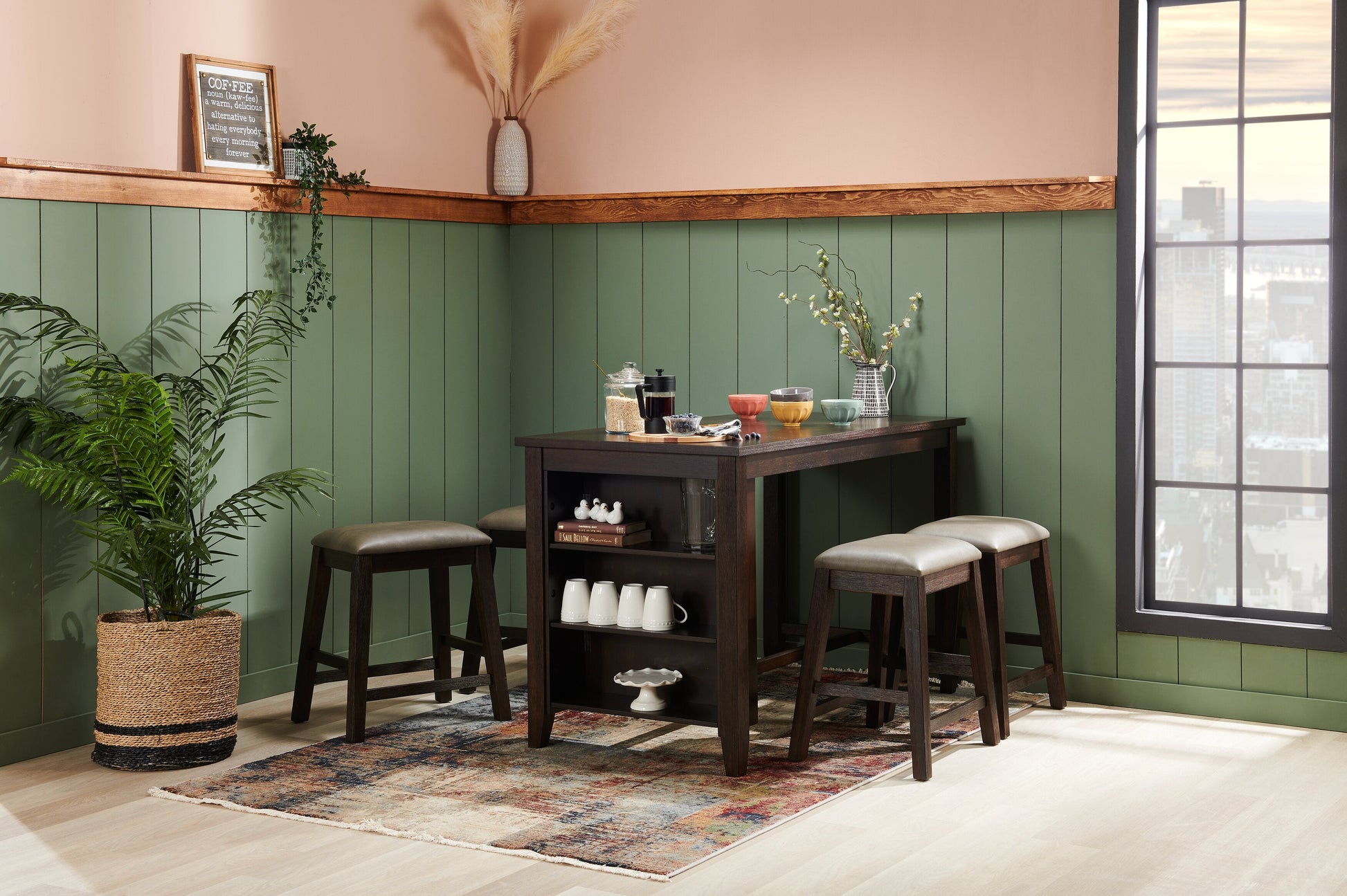 Astoria Counter-Height Dining Table with Built-in Shelves, 60"W - Brown | Table de salle à manger Astoria de 60 po (L) de hauteur comptoir avec tablettes intégrées - brune