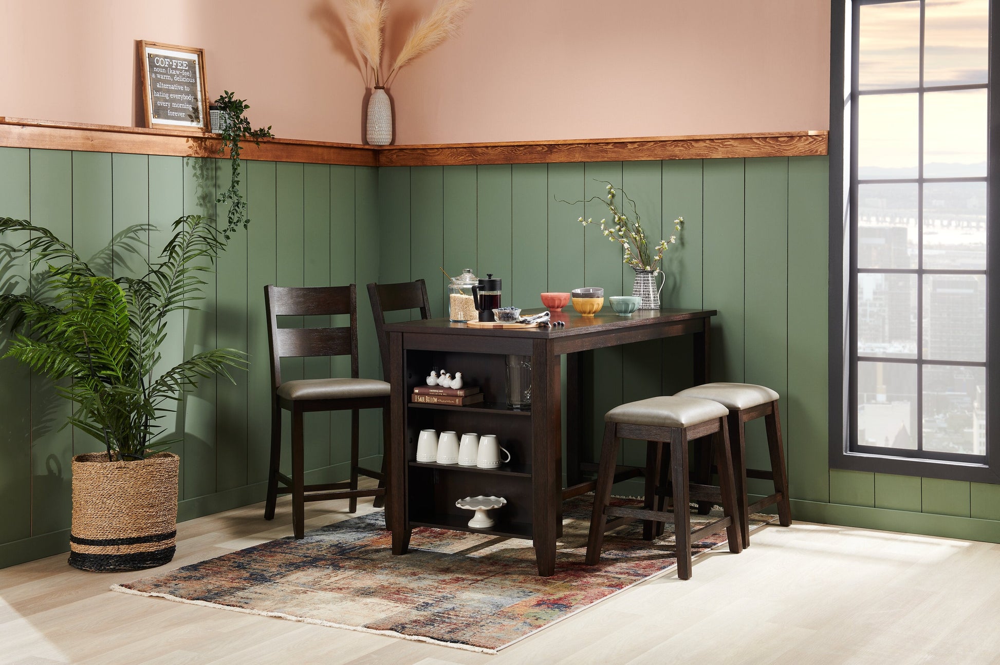 Astoria Counter-Height Dining Table with Built-in Shelves, 60"W - Brown | Table de salle à manger Astoria de 60 po (L) de hauteur comptoir avec tablettes intégrées - brune