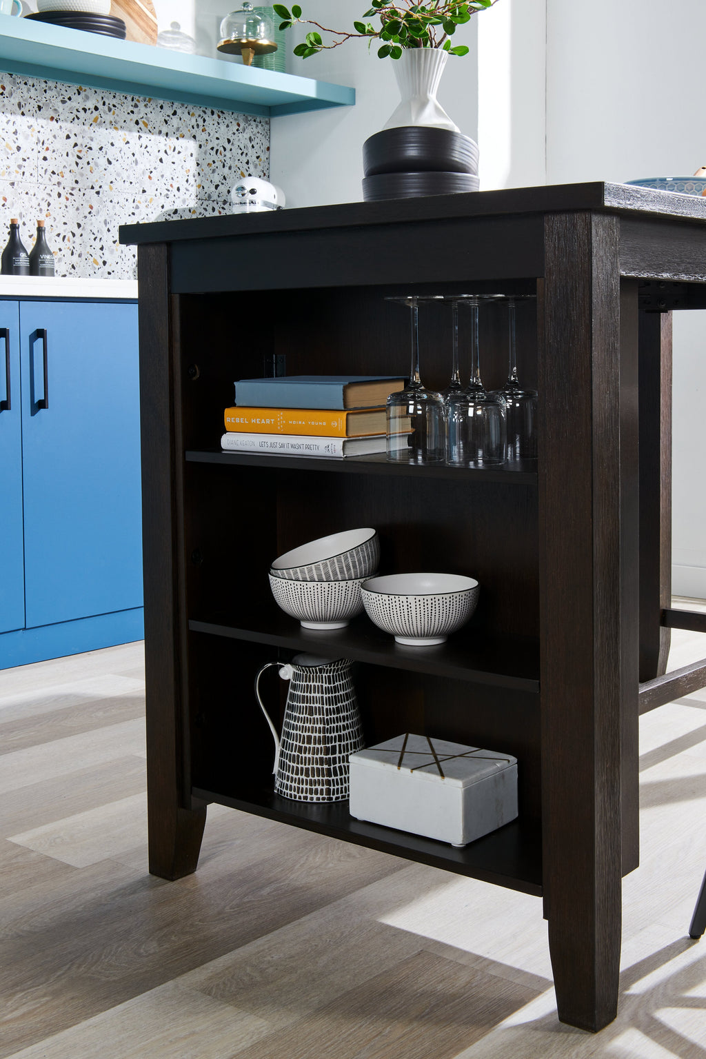 Astoria Counter-Height Dining Table with Built-in Shelves, 60"W - Brown | Table de salle à manger Astoria de 60 po (L) de hauteur comptoir avec tablettes intégrées - brune