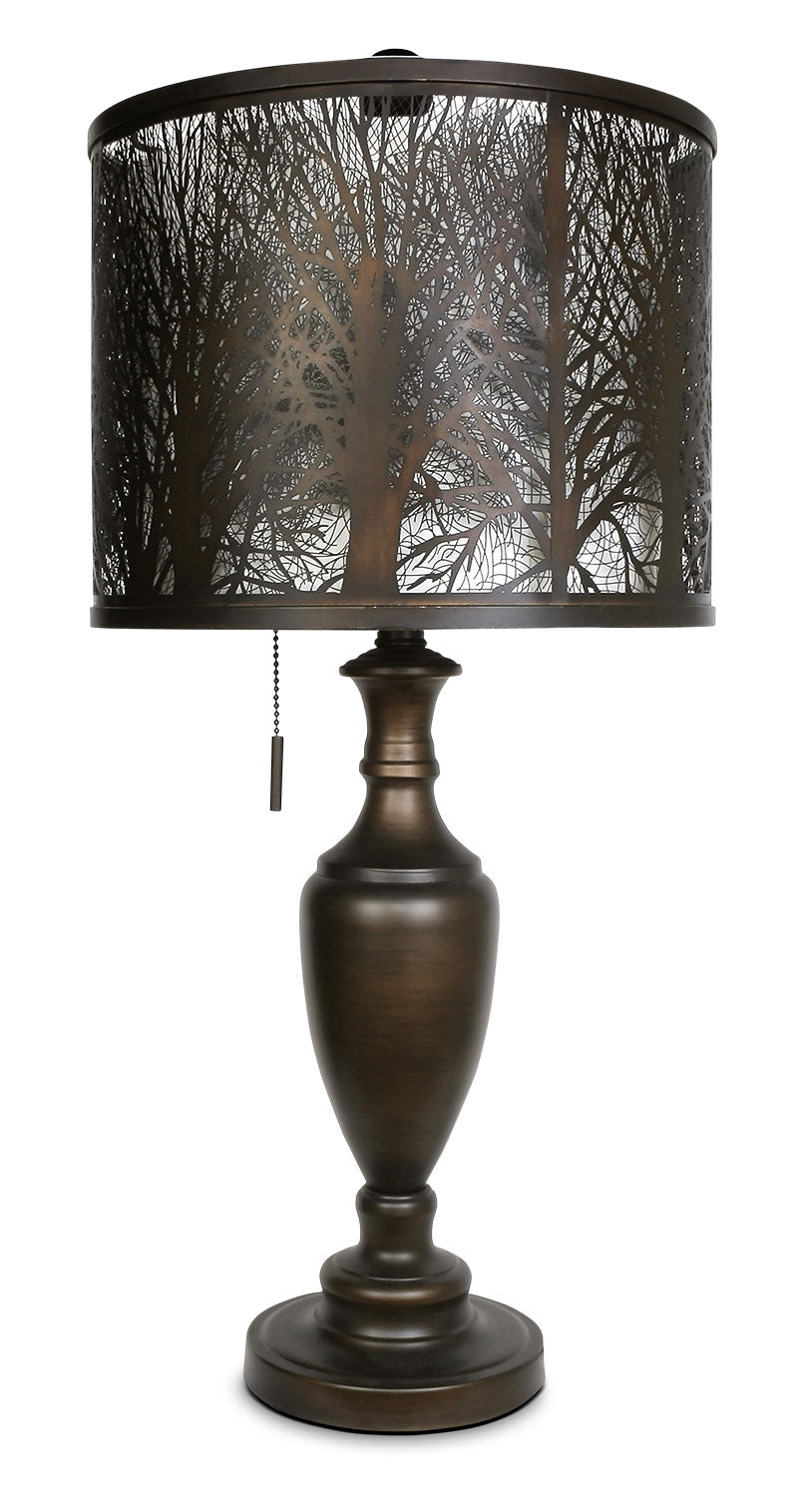 28" Bean Bronzed Table Lamp with Cut-Out Shade|Lampe de table de 28 po bronze huilé avec abat-jour orné de découpes