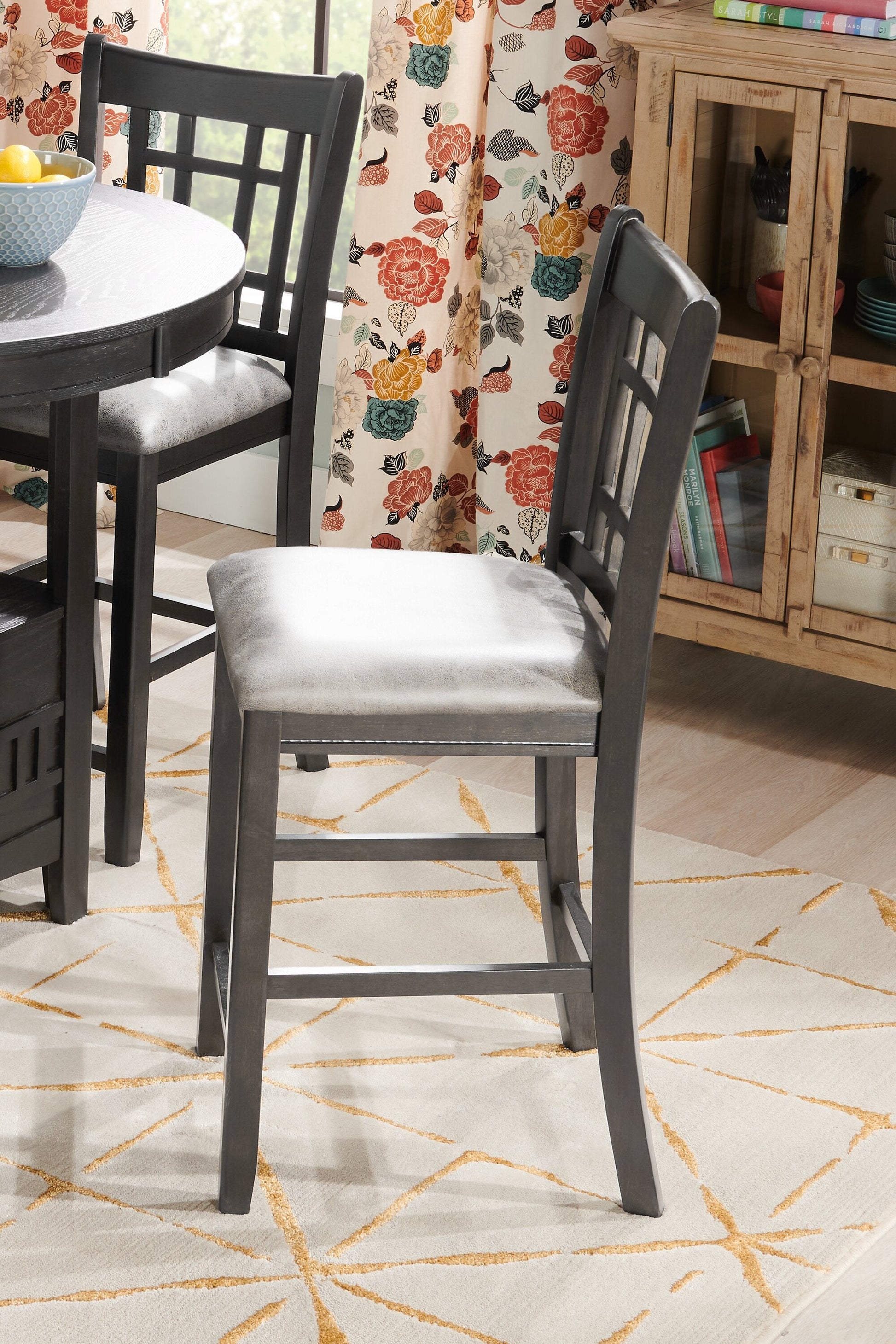 Dena Counter-Height Dining Chair with Vegan-Leather Fabric - Grey | Chaise de salle à manger Dena de hauteur comptoir en tissu de cuir végétalien - grise