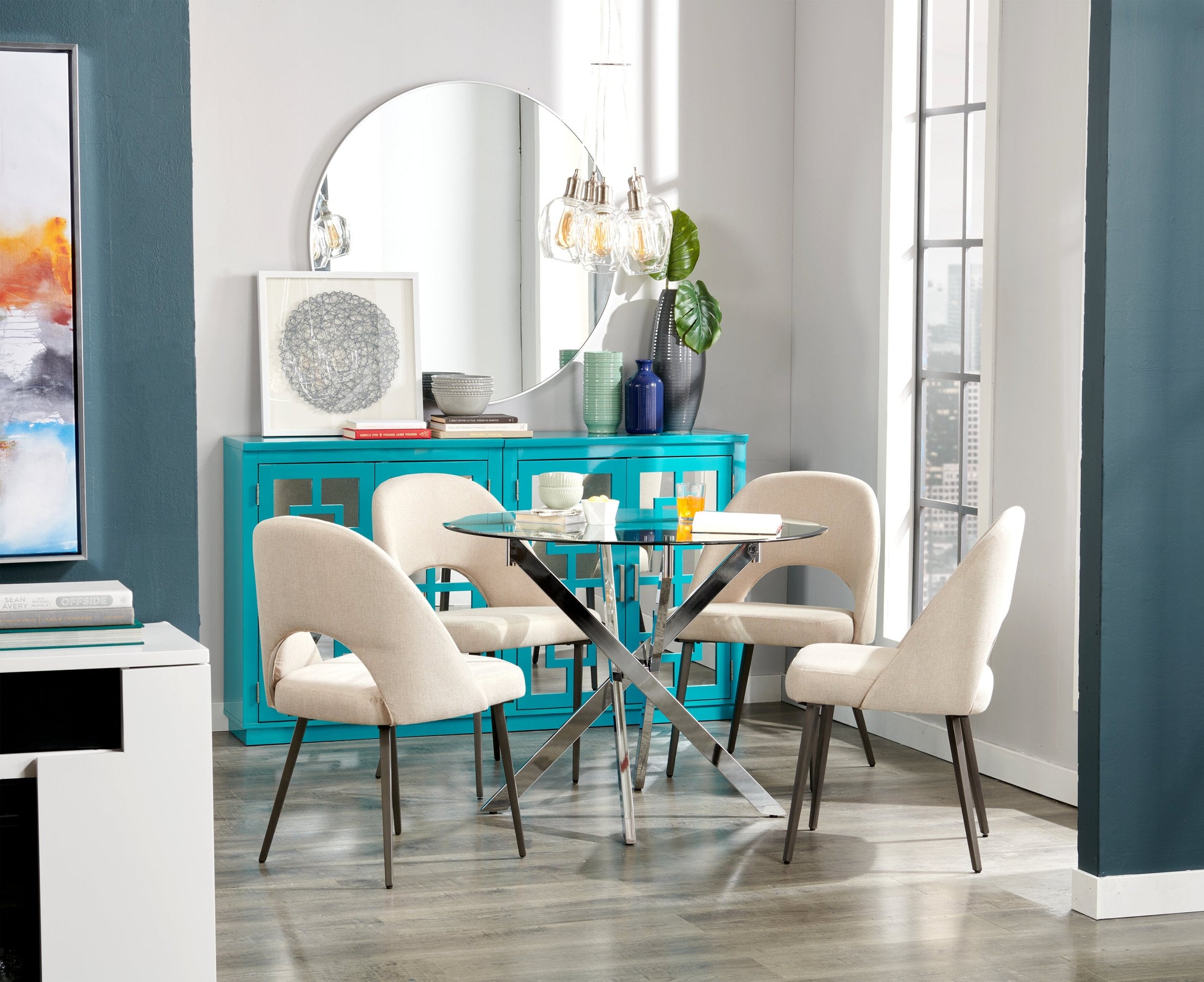 Elijah Dining Chair with Linen-Look Fabric, Metal - Taupe | Chaise de salle à manger Elijah en tissu d’apparence lin et en métal - taupe