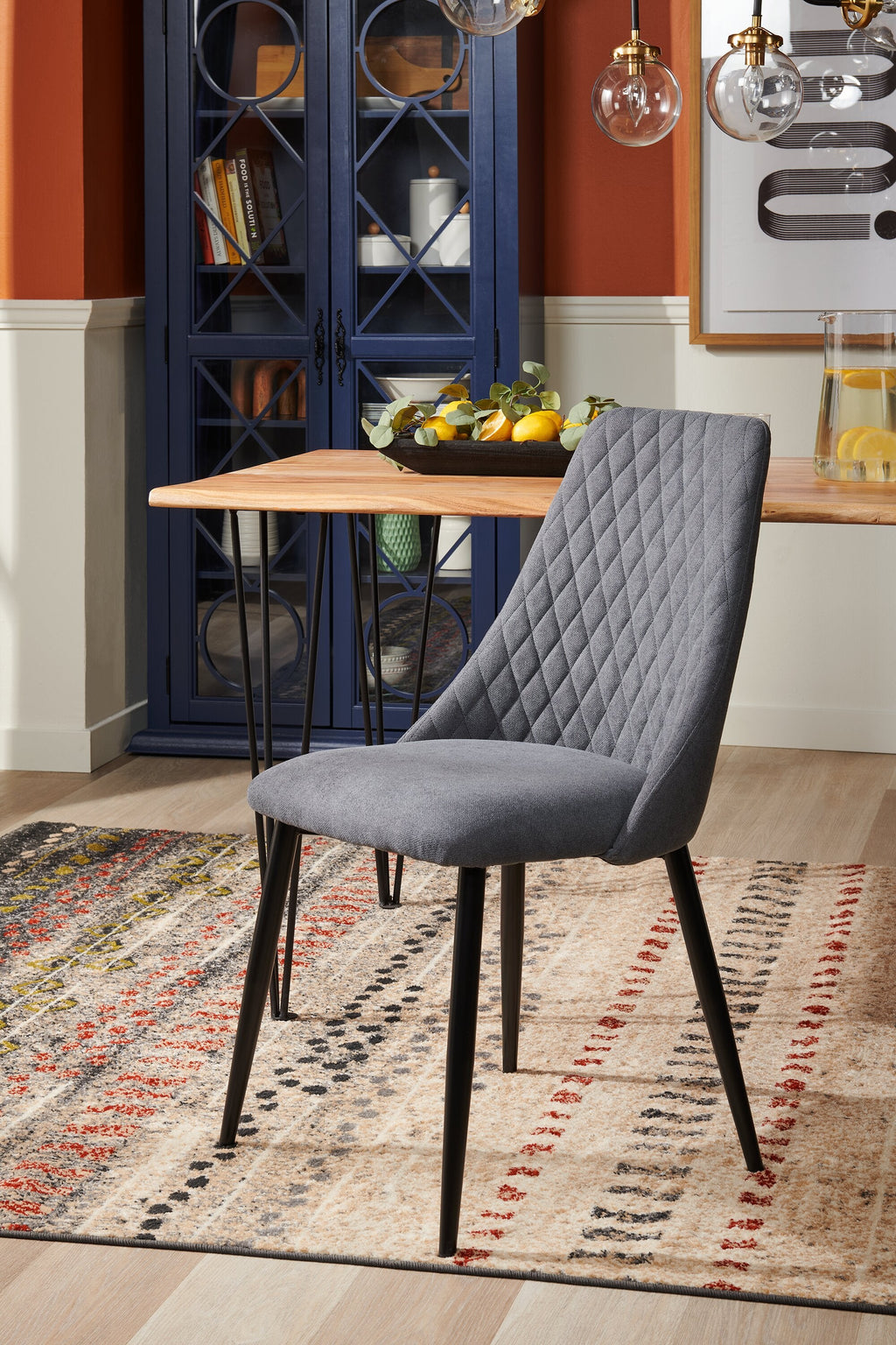 Miya Dining Chair with Polyester Fabric, Metal - Charcoal | Chaise de salle à manger Miya en tissu de polyester et en métal - anthracite