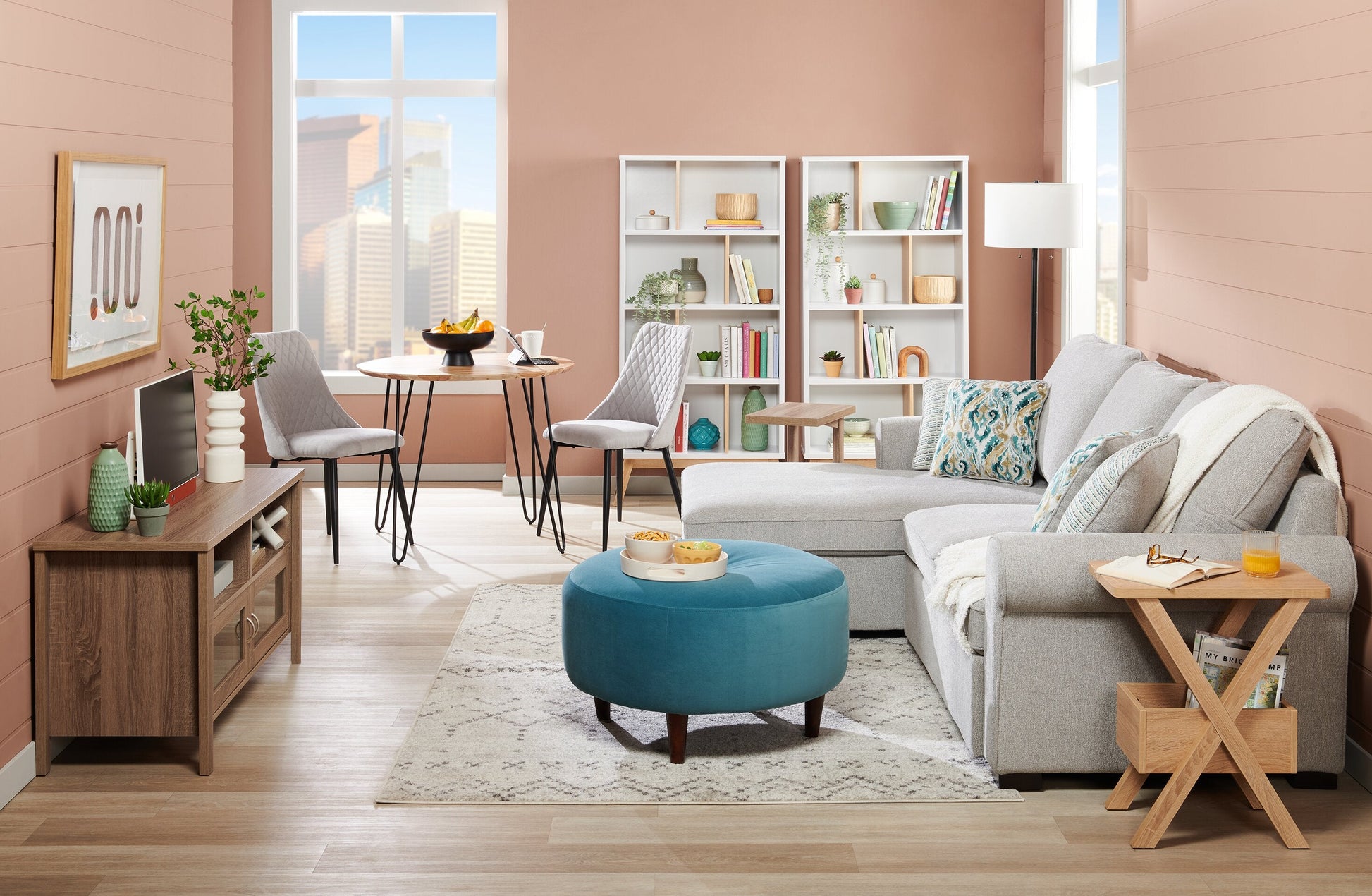 Miya Dining Chair with Polyester Fabric, Metal - Grey | Chaise de salle à manger Miya en tissu de polyester et en métal - grise