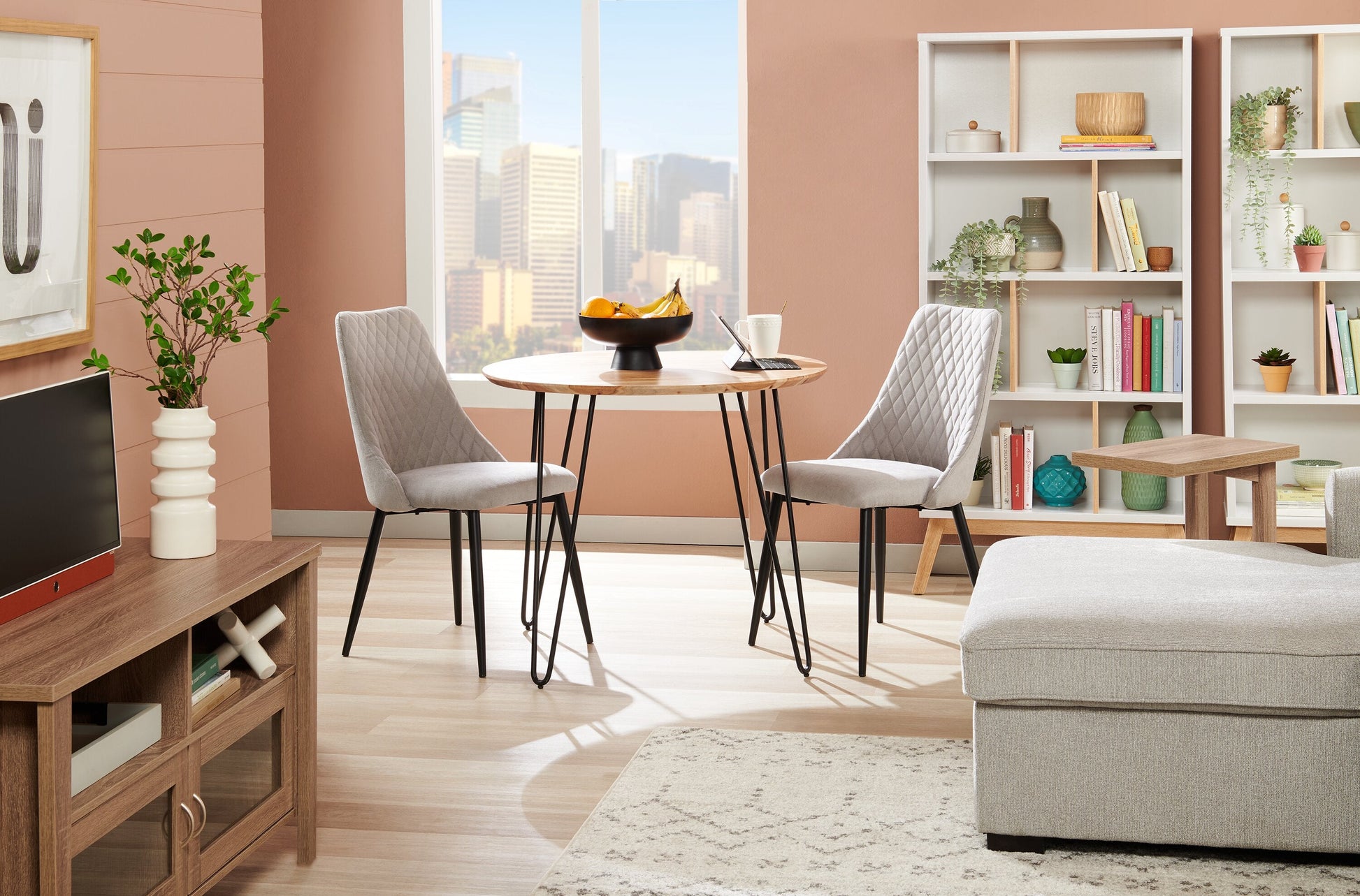 Miya Dining Chair with Polyester Fabric, Metal - Grey | Chaise de salle à manger Miya en tissu de polyester et en métal - grise