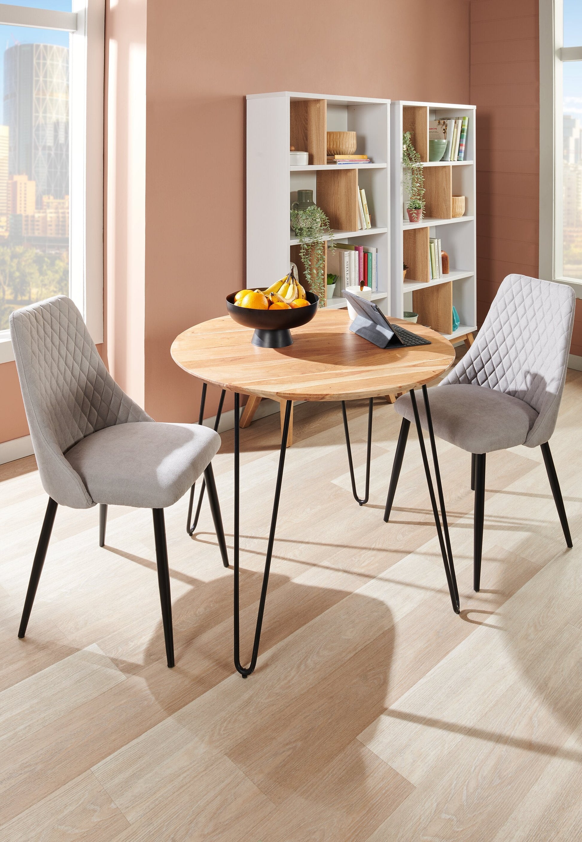 Miya Dining Chair with Polyester Fabric, Metal - Grey | Chaise de salle à manger Miya en tissu de polyester et en métal - grise