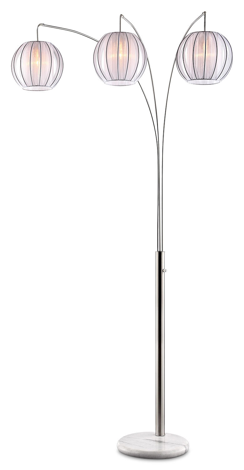 87" Brushed Steel 3-Light Lantern Arc Floor Lamp|Lampe à pied arquée de style lanterne de 87 po acier brossé à 3 ampoules