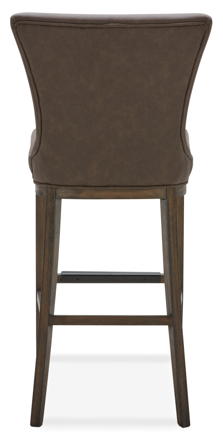 Quinn Barstool with Vegan Leather Fabric - Brown | Tabouret bar Quinn en tissu de cuir végétalien - brun