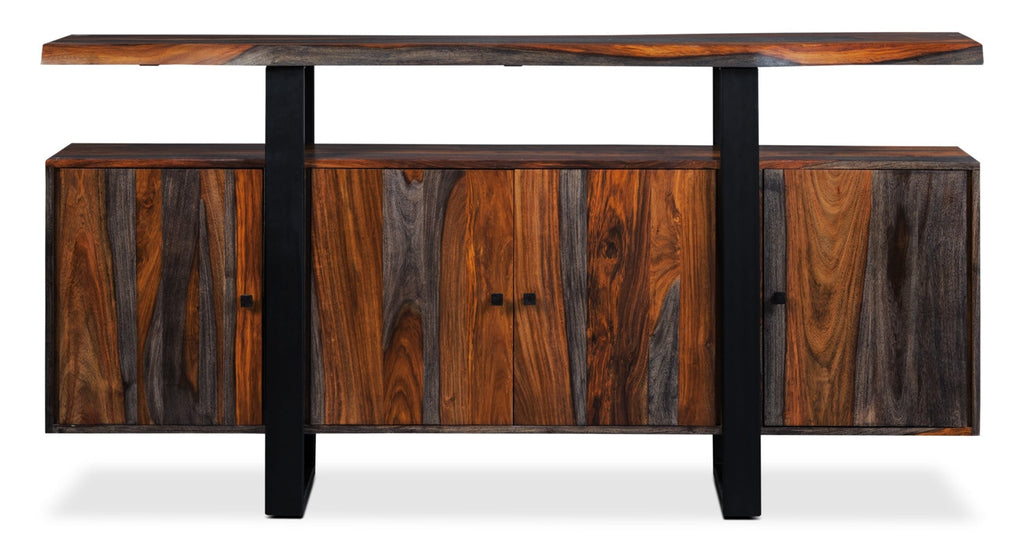 Bowery Dining Server with Storage & Shelf, Sheesham Wood, Metal, 69"W - Brown | Desserte de salle à manger Bowery de 69 po (L) en sheesham et en métal avec rangement et tablette - brune