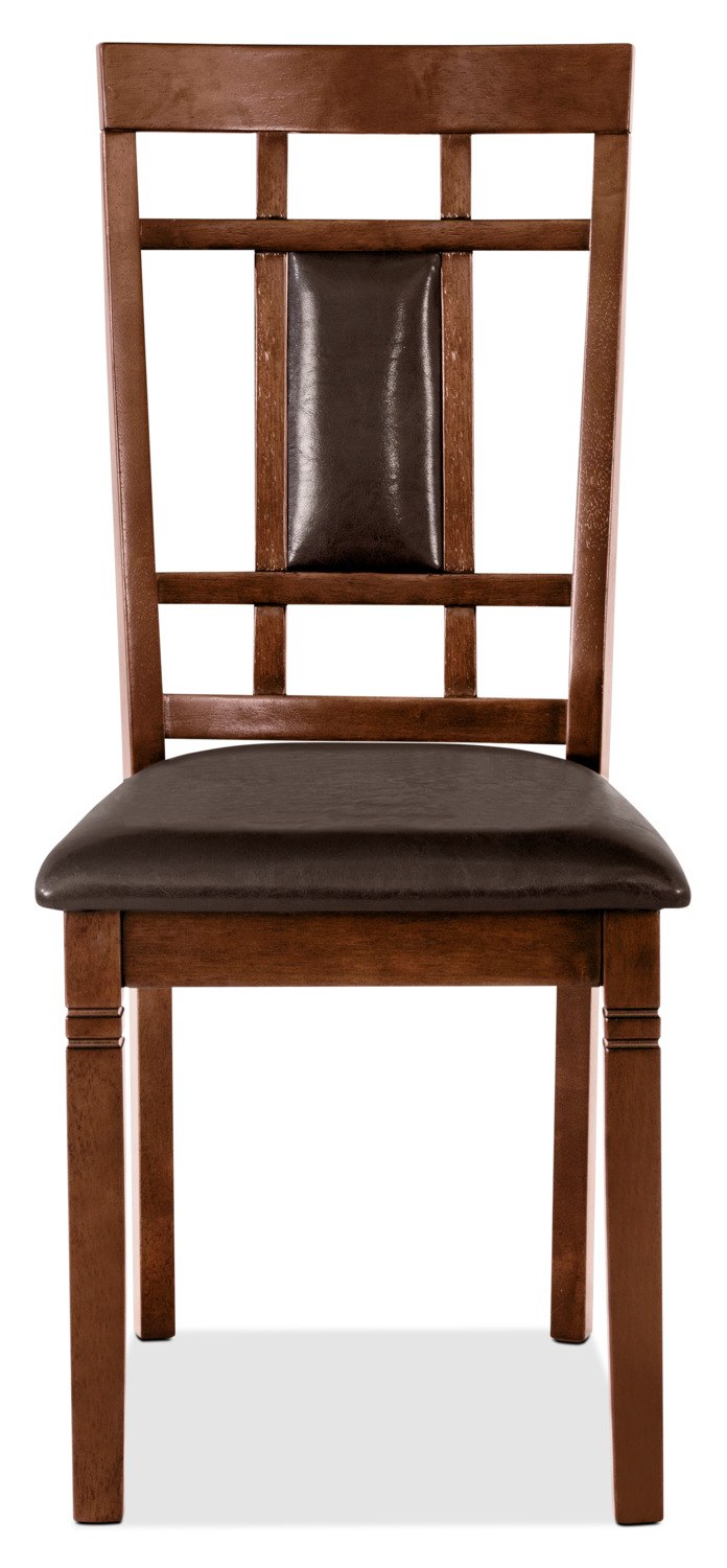 Aran Dining Chair with Vegan-Leather Fabric, Slat-Back - Brown | Chaise de salle à manger Aran en tissu de cuir végétalien avec dossier à lattes - brune