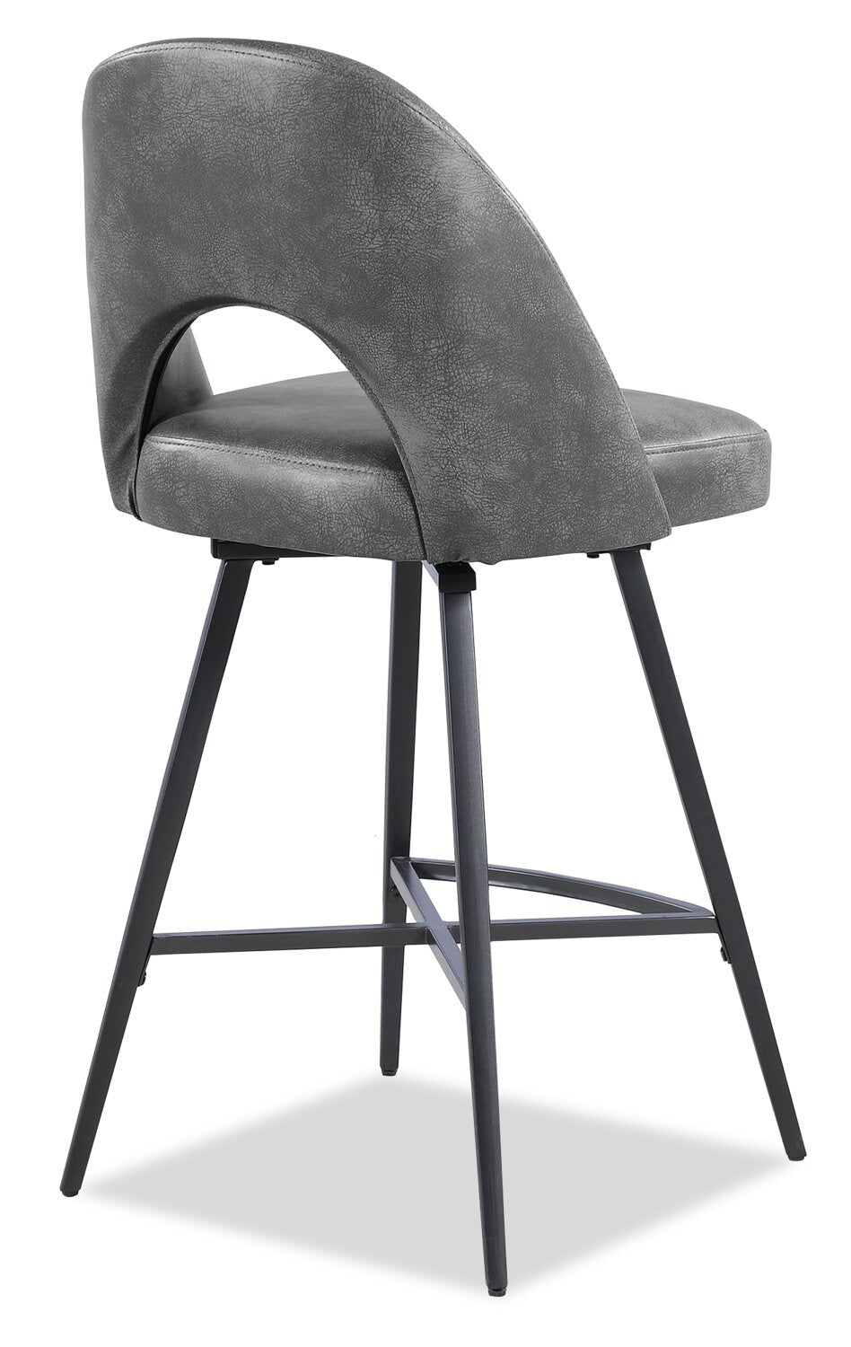 Kort & Co. Bay Counter-Height Stool with Swivel Seat, Vegan Leather Fabric, Metal - Charcoal | Tabouret Bay de Kort & Co. de hauteur comptoir en tissu de cuir végétalien et en métal avec siège pivotant - anthracite
