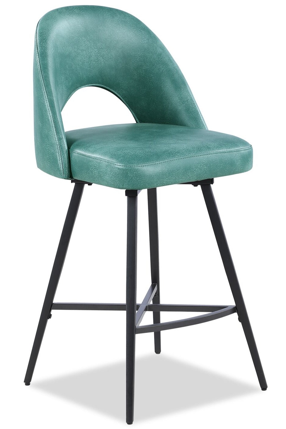 Kort & Co. Bay Counter-Height Stool with Swivel Seat, Vegan Leather Fabric, Metal - Aqua | Tabouret Bay de Kort & Co. de hauteur comptoir en tissu de cuir végétalien et en métal avec siège pivotant - turquoise