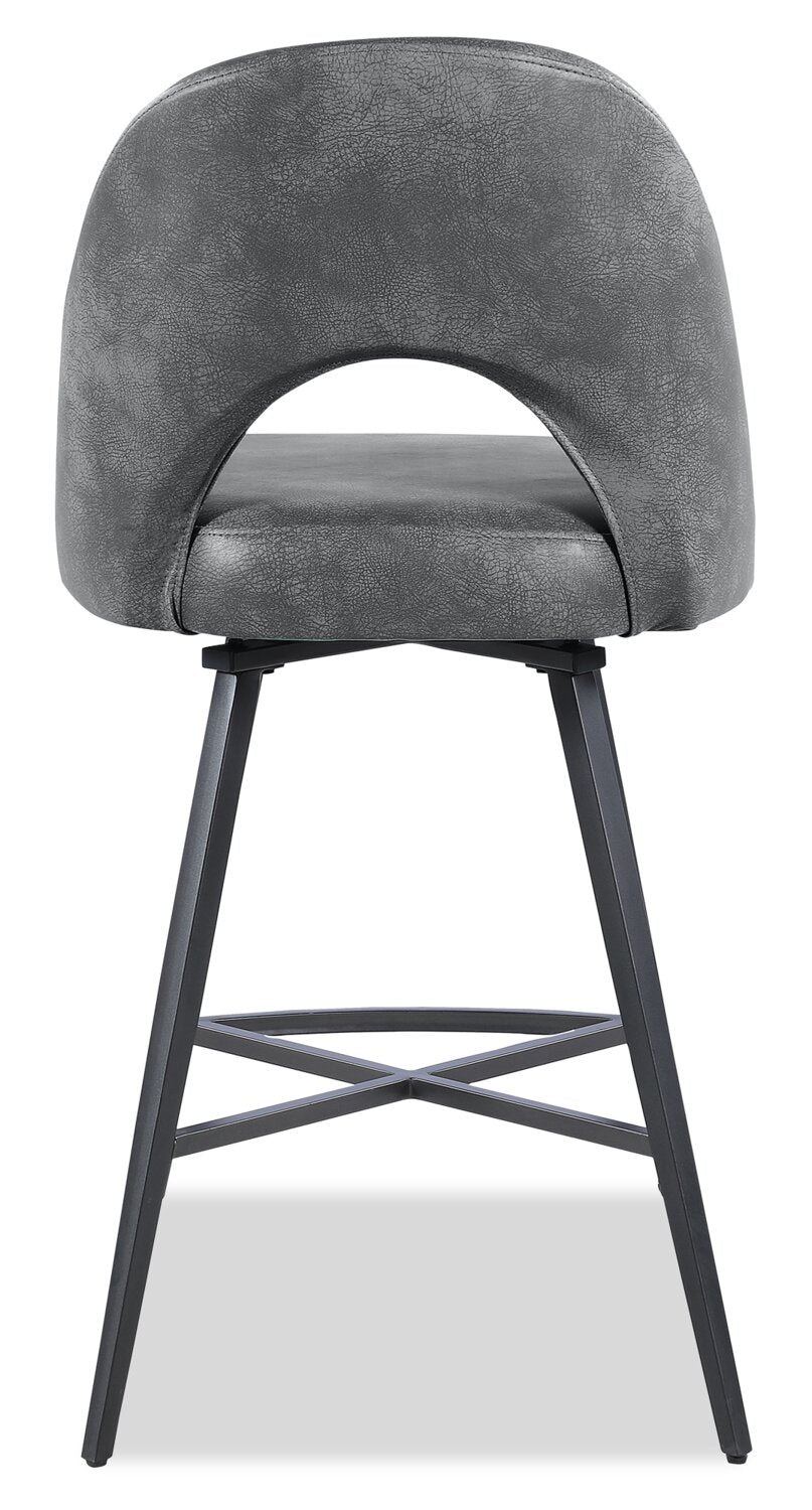 Kort & Co. Bay Counter-Height Stool with Swivel Seat, Vegan Leather Fabric, Metal - Charcoal | Tabouret Bay de Kort & Co. de hauteur comptoir en tissu de cuir végétalien et en métal avec siège pivotant - anthracite