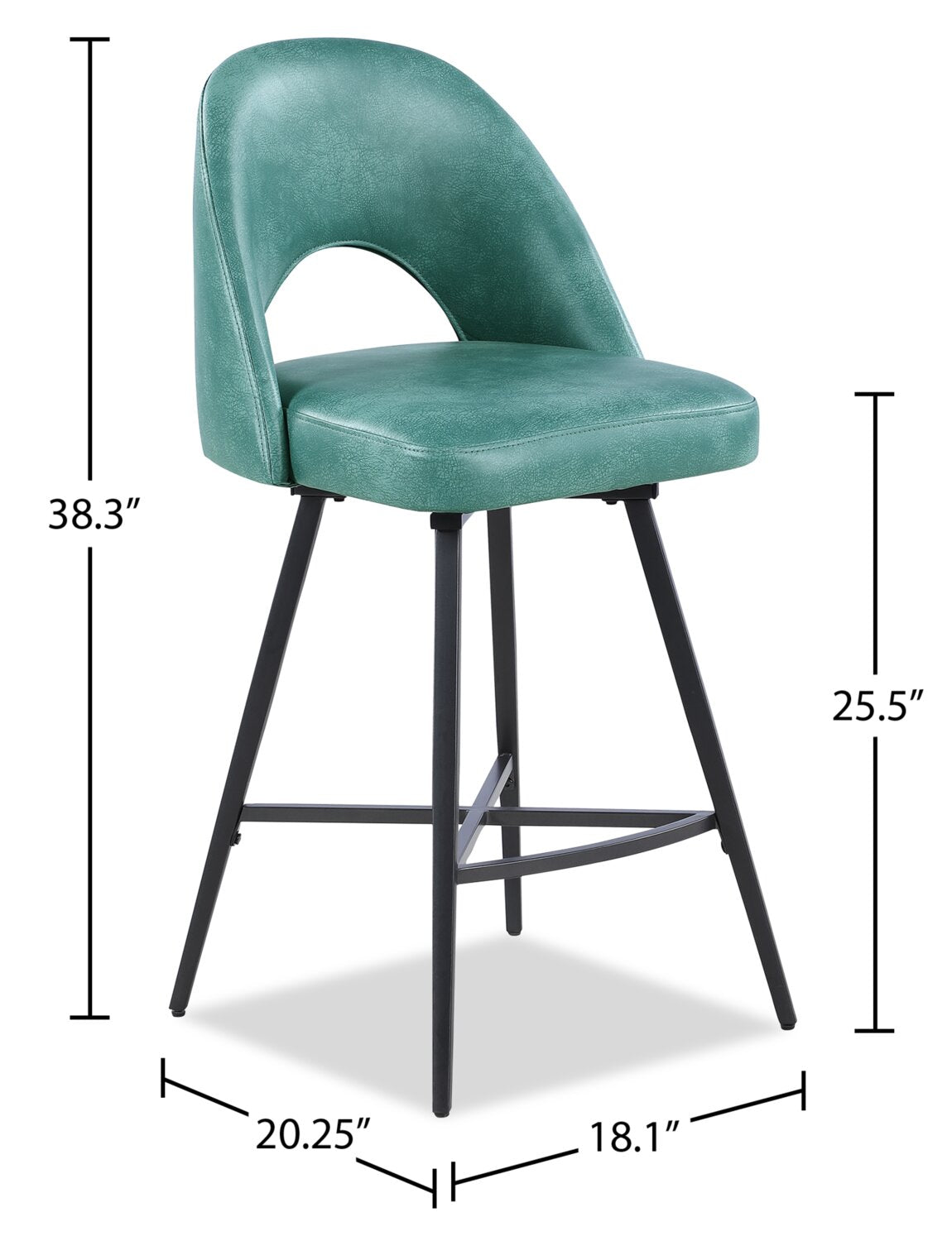 Kort & Co. Bay Counter-Height Stool with Swivel Seat, Vegan Leather Fabric, Metal - Aqua | Tabouret Bay de Kort & Co. de hauteur comptoir en tissu de cuir végétalien et en métal avec siège pivotant - turquoise