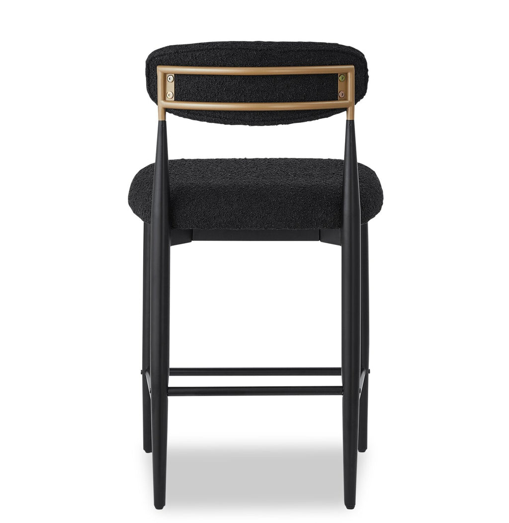 Kort & Co. Capri Counter-Height Stool with Boucle Fabric & Gold Accent, Metal - Black | Tabouret Capri de Kort & Co. de hauteur comptoir en métal avec tissu bouclé et touches dorées - noir