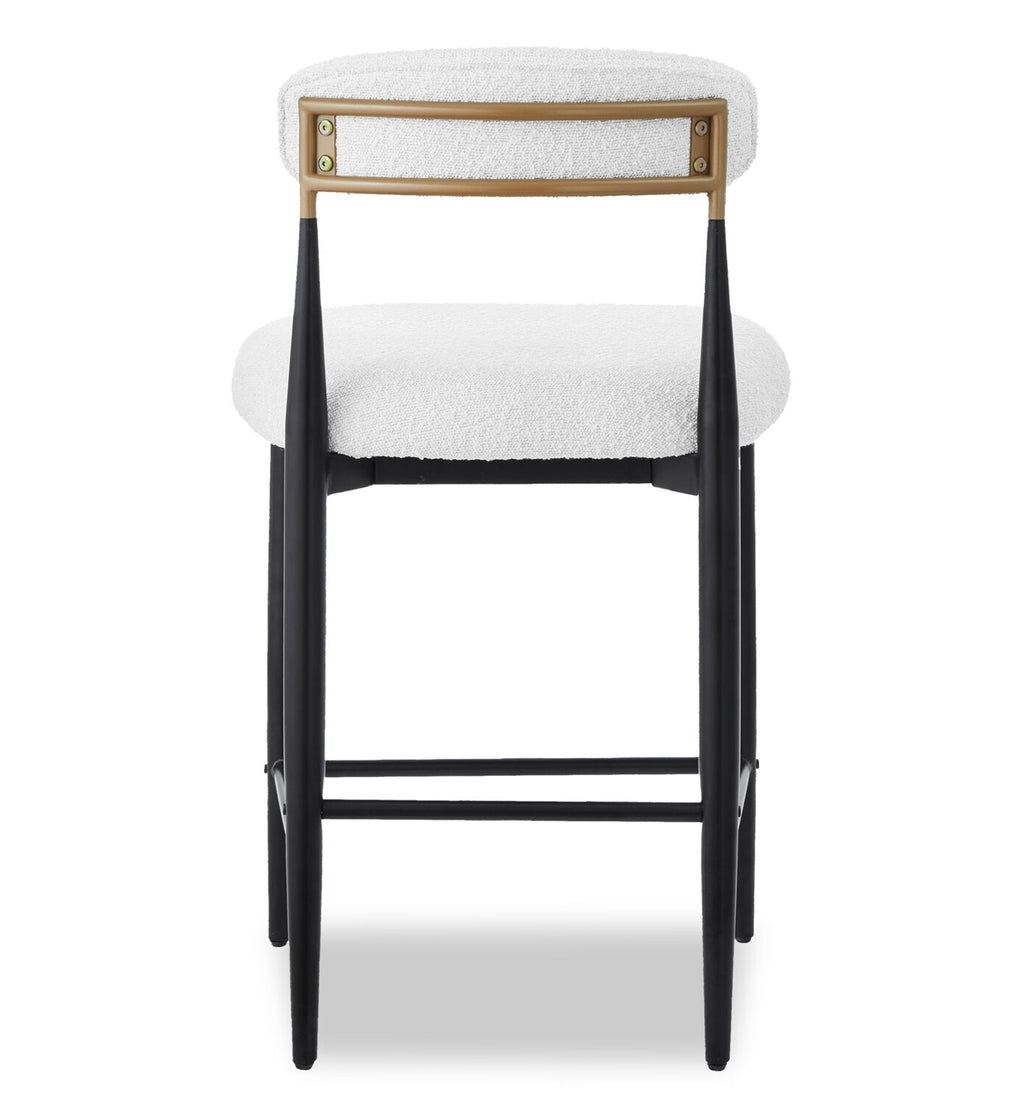 Kort & Co. Capri Counter-Height Stool with Boucle Fabric & Gold Accent, Metal - White | Tabouret Capri de Kort & Co. de hauteur comptoir en métal avec tissu bouclé et touches dorées - blanc