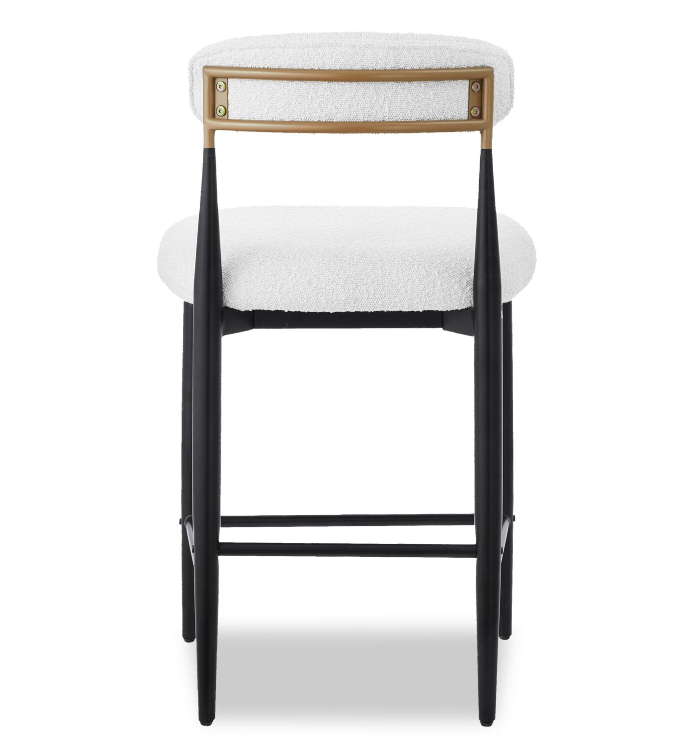 Kort & Co. Capri Counter-Height Stool with Boucle Fabric & Gold Accent, Metal - White | Tabouret Capri de Kort & Co. de hauteur comptoir en métal avec tissu bouclé et touches dorées - blanc