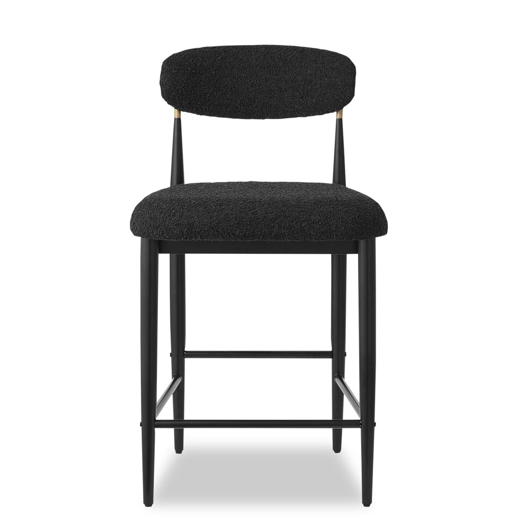 Kort & Co. Capri Counter-Height Stool with Boucle Fabric & Gold Accent, Metal - Black | Tabouret Capri de Kort & Co. de hauteur comptoir en métal avec tissu bouclé et touches dorées - noir