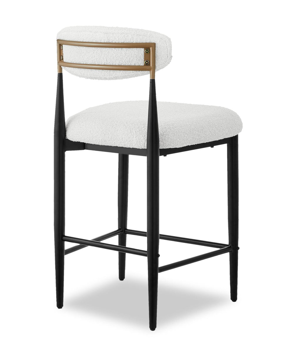Kort & Co. Capri Counter-Height Stool with Boucle Fabric & Gold Accent, Metal - White | Tabouret Capri de Kort & Co. de hauteur comptoir en métal avec tissu bouclé et touches dorées - blanc