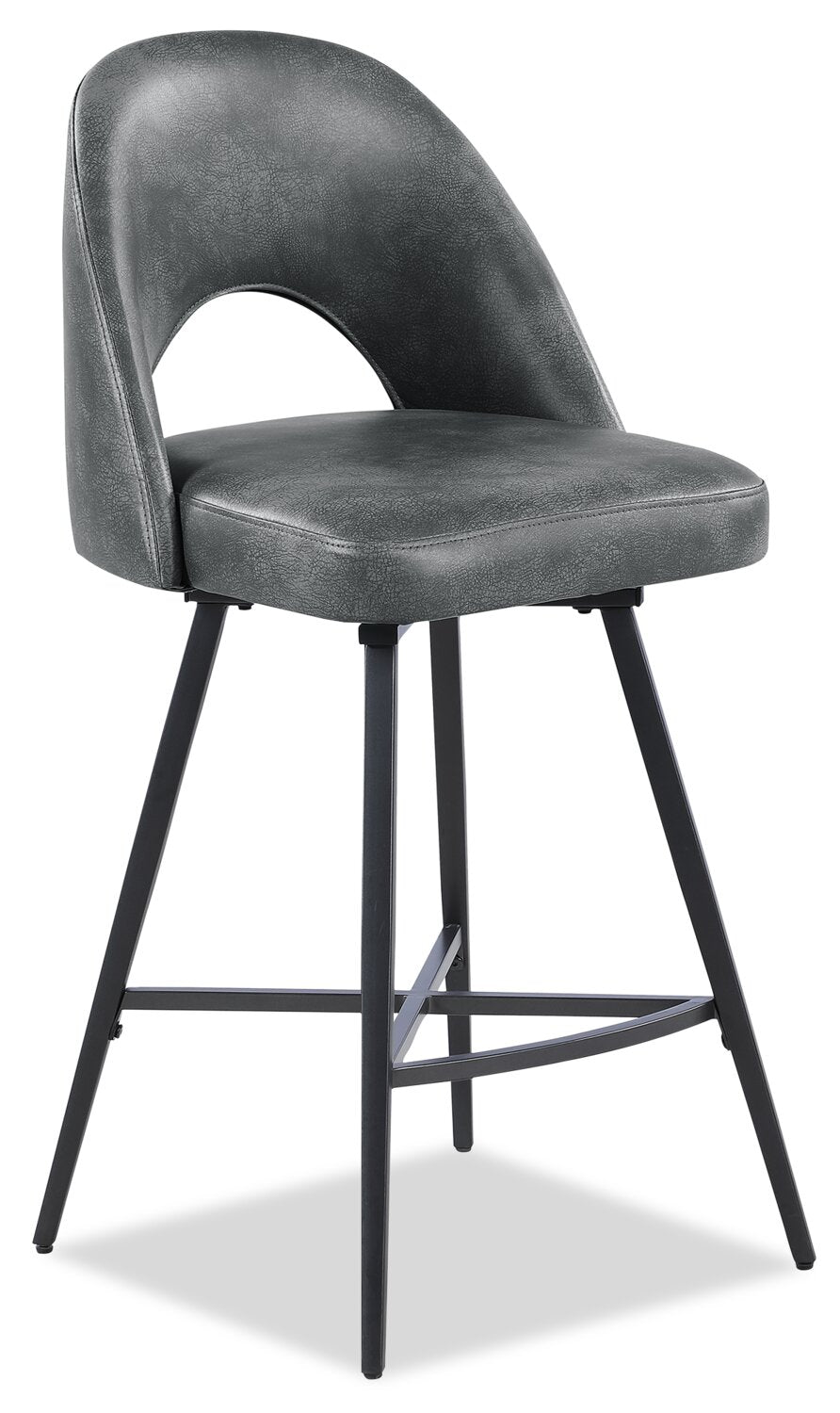 Kort & Co. Bay Counter-Height Stool with Swivel Seat, Vegan Leather Fabric, Metal - Charcoal | Tabouret Bay de Kort & Co. de hauteur comptoir en tissu de cuir végétalien et en métal avec siège pivotant - anthracite