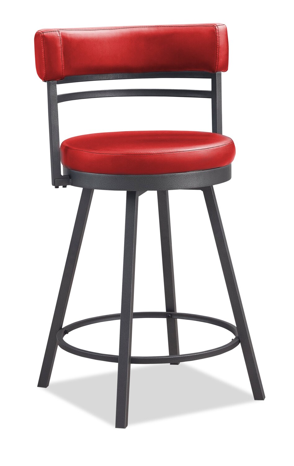 Mila Counter Stool with Swivel Seat, Vegan Leather Fabric, Metal - Red | Tabouret bar Mila en tissu de cuir végétalien et en métal avec siège pivotant - rouge