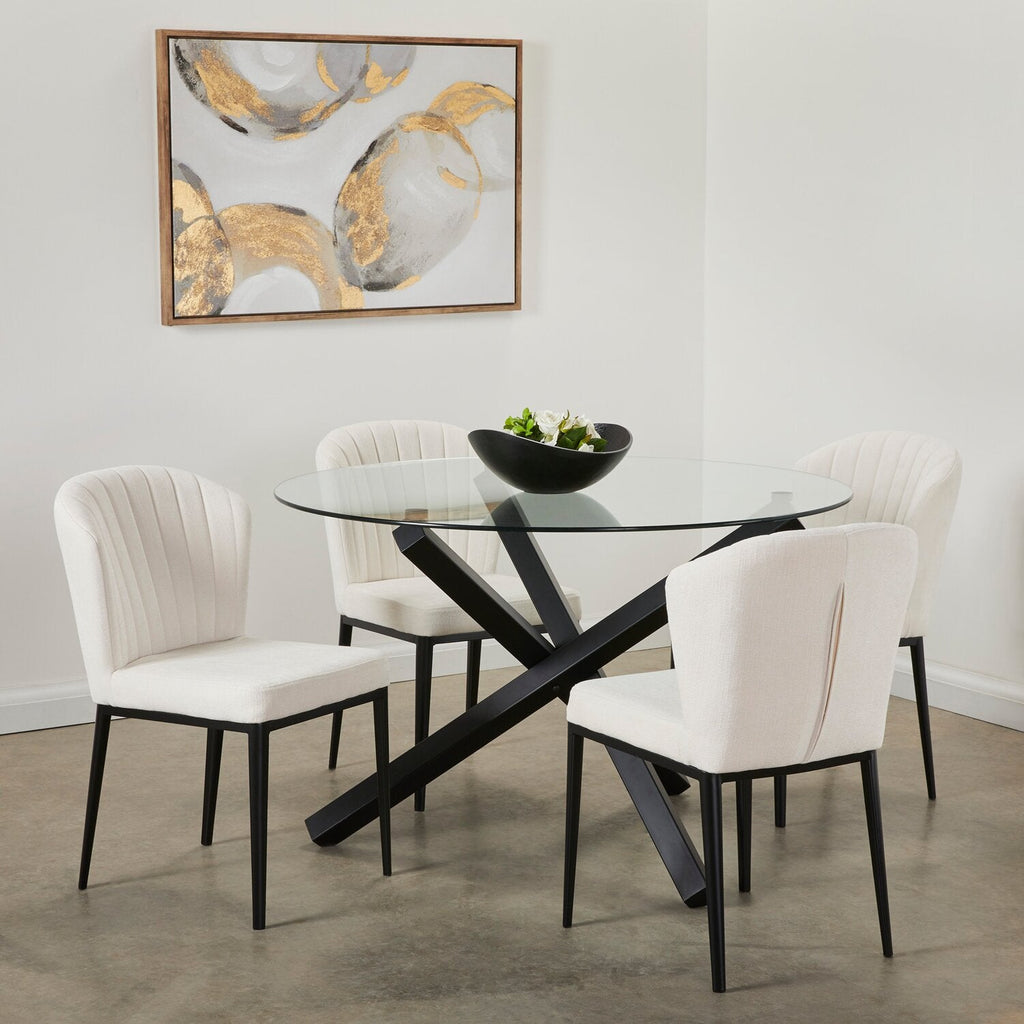 Zoe Dining Table with Glass Top, Metal Geometric Base, 47"W Round - Black | Table de salle à manger ronde Zoe de 47 po (L) avec dessus en verre et base géométrique en métal - noire