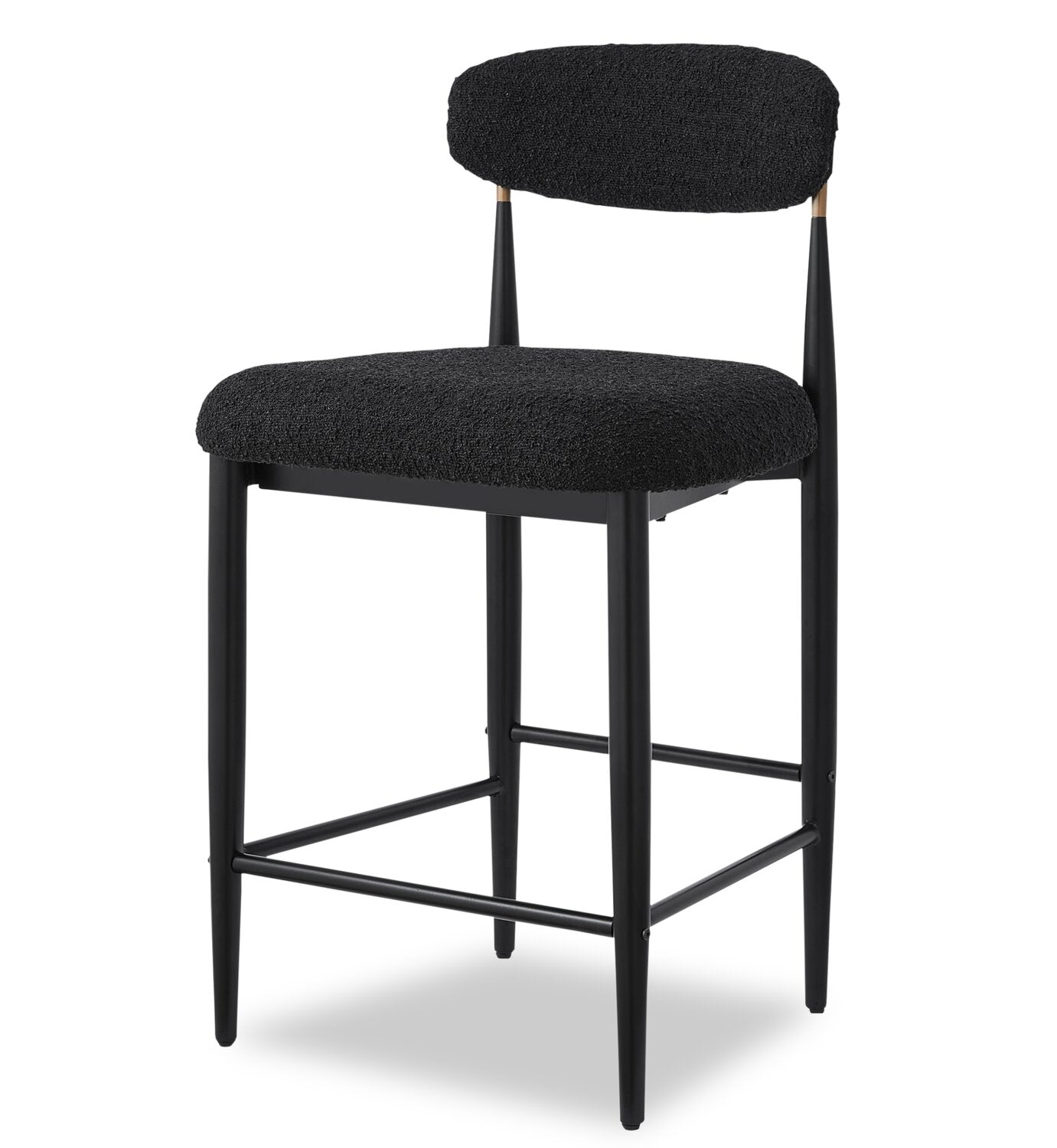Kort & Co. Capri Counter-Height Stool with Boucle Fabric & Gold Accent, Metal - Black | Tabouret Capri de Kort & Co. de hauteur comptoir en métal avec tissu bouclé et touches dorées - noir