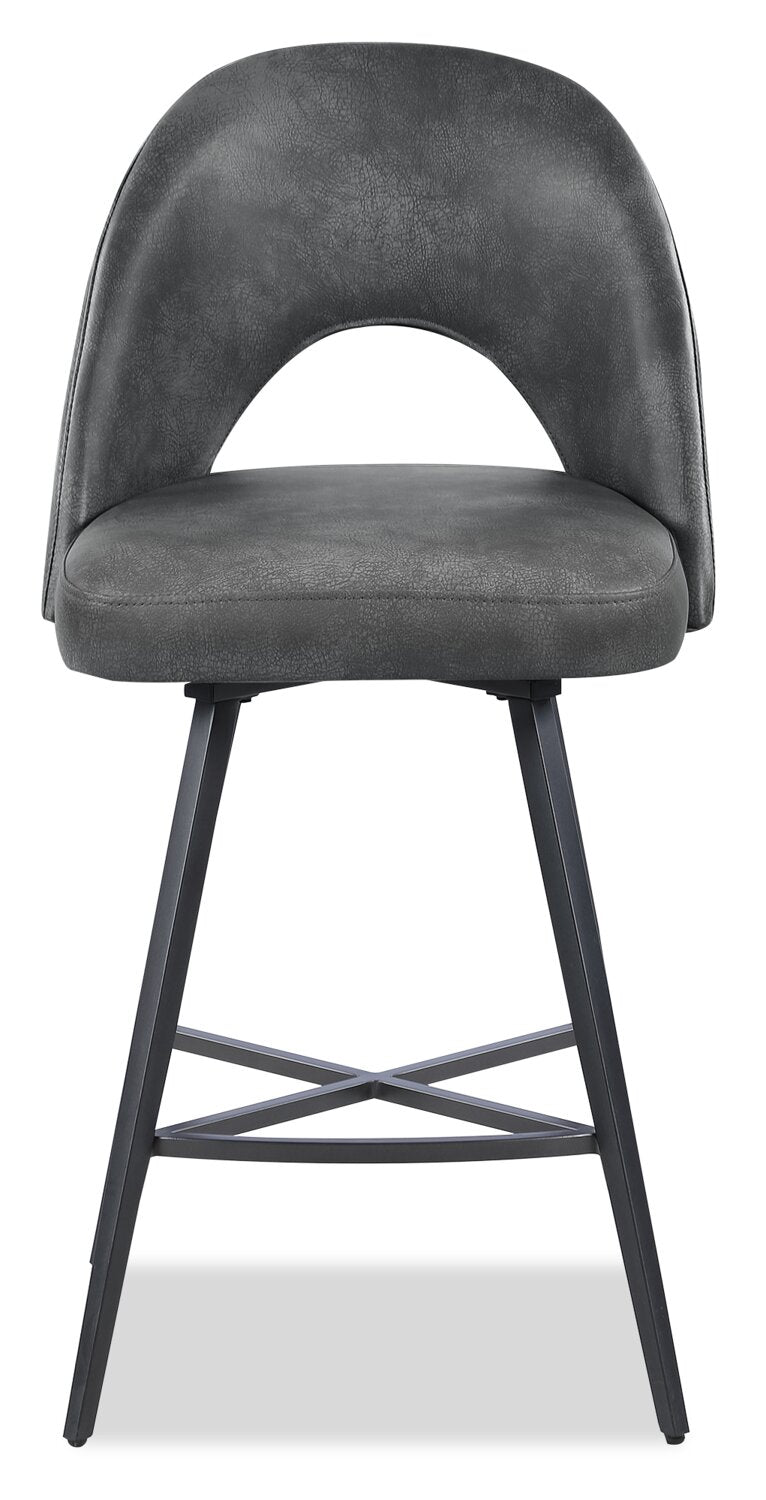 Kort & Co. Bay Counter-Height Stool with Swivel Seat, Vegan Leather Fabric, Metal - Charcoal | Tabouret Bay de Kort & Co. de hauteur comptoir en tissu de cuir végétalien et en métal avec siège pivotant - anthracite