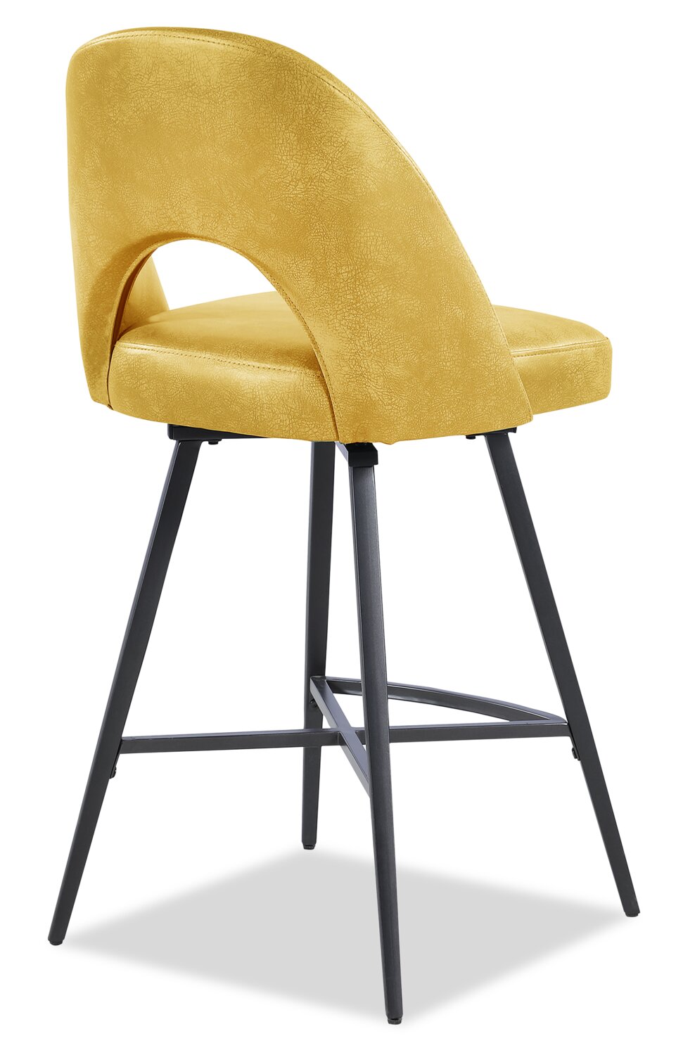 Kort & Co. Bay Counter-Height Stool with Swivel Seat, Vegan Leather Fabric, Metal - Mustard | Tabouret Bay de Kort & Co. de hauteur comptoir en tissu de cuir végétalien et en métal avec siège pivotant - moutarde