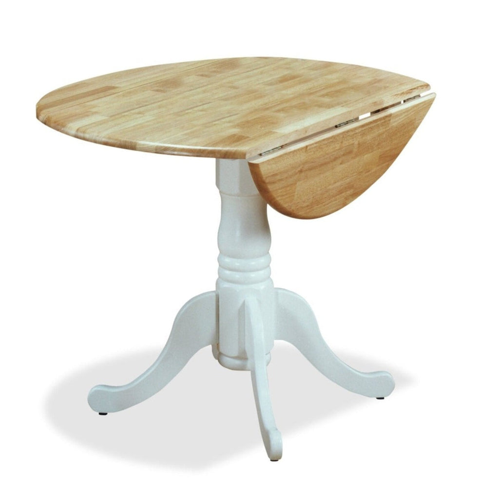 Andi Drop-Leaf Dining Table, Wood, Pedestal Base, 40"W - Two-Tone White & Natural | Table de salle à manger Andi de 40 po (L) à abattant, en bois et avec base piédestal - deux teintes, blanc et naturel