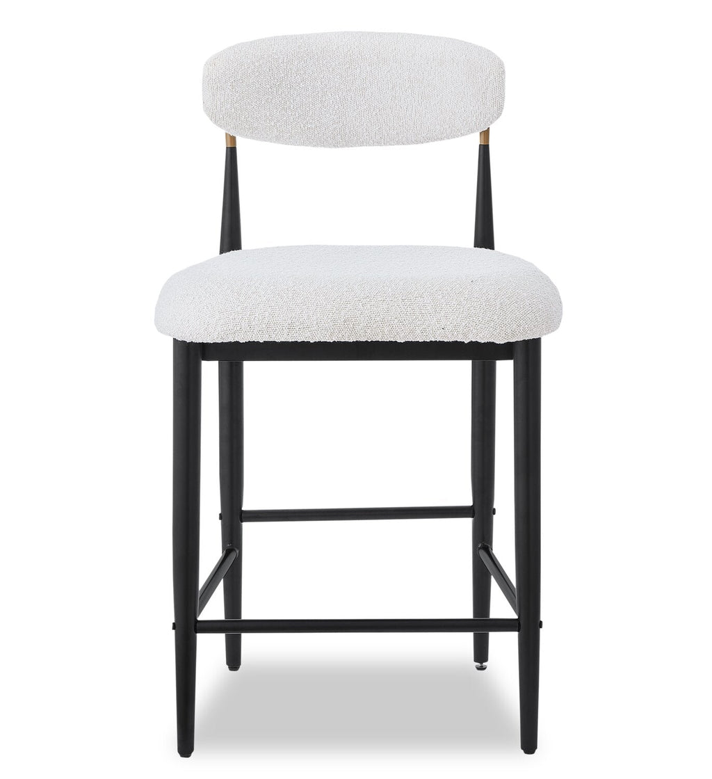 Kort & Co. Capri Counter-Height Stool with Boucle Fabric & Gold Accent, Metal - White | Tabouret Capri de Kort & Co. de hauteur comptoir en métal avec tissu bouclé et touches dorées - blanc