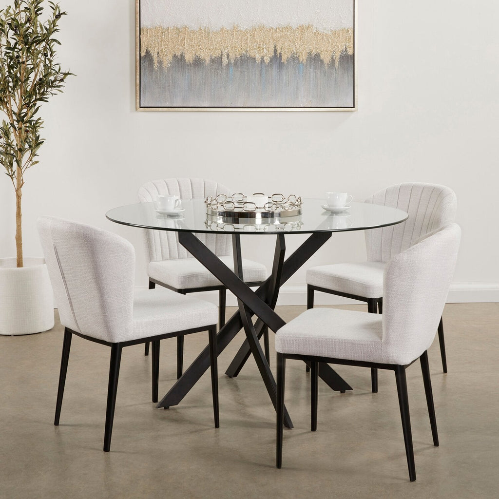 Zoe Dining Table with Glass Top, Metal Geometric Base, 47"W Round - Black | Table de salle à manger ronde Zoe de 47 po (L) avec dessus en verre et base géométrique en métal - noire