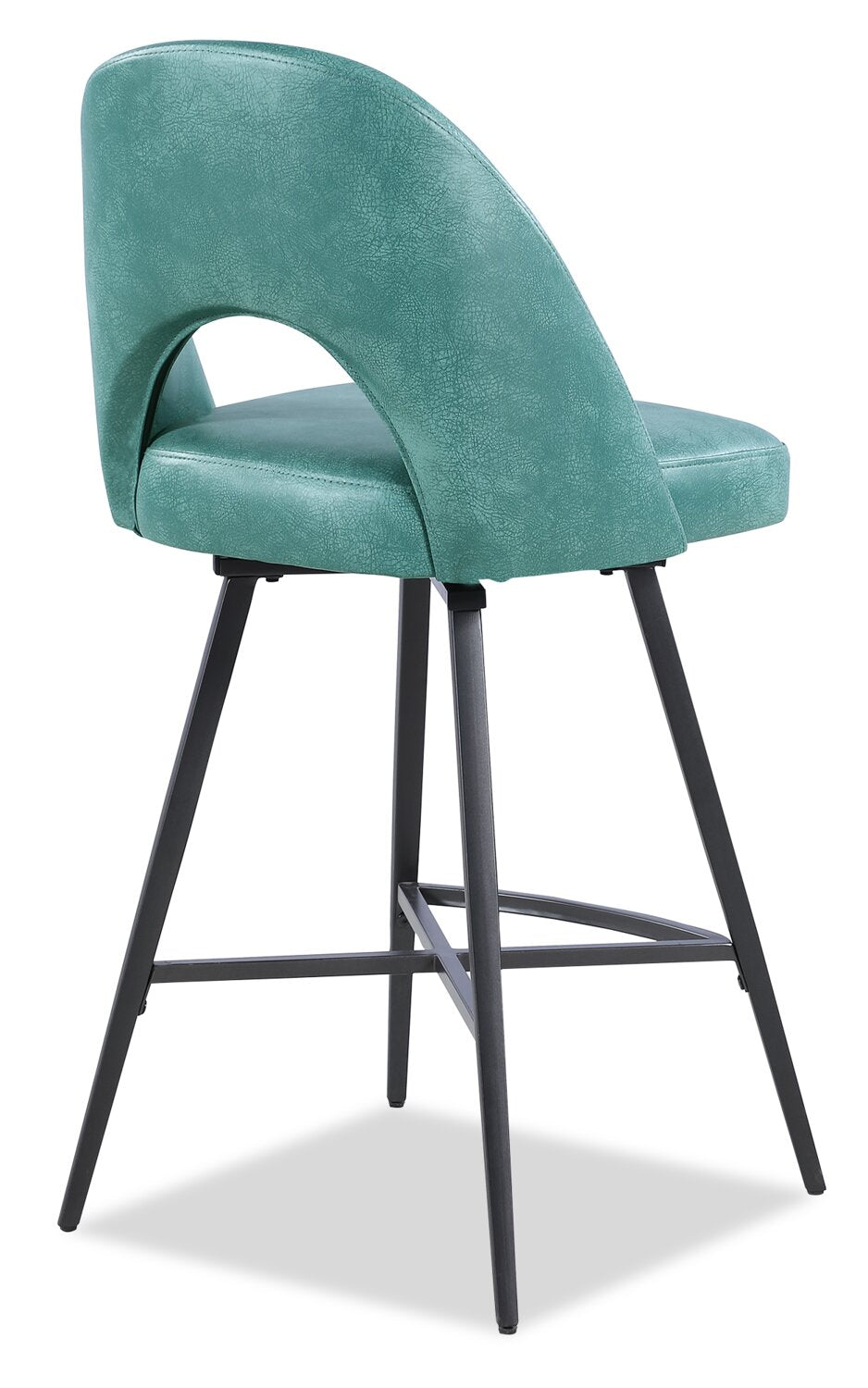Kort & Co. Bay Counter-Height Stool with Swivel Seat, Vegan Leather Fabric, Metal - Aqua | Tabouret Bay de Kort & Co. de hauteur comptoir en tissu de cuir végétalien et en métal avec siège pivotant - turquoise