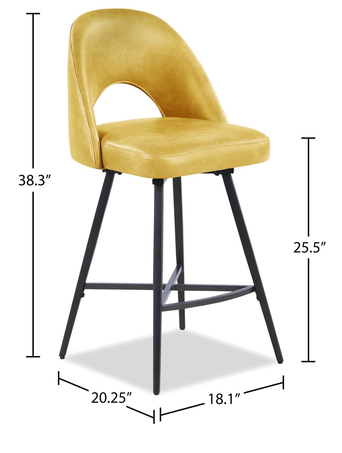 Kort & Co. Bay Counter-Height Stool with Swivel Seat, Vegan Leather Fabric, Metal - Mustard | Tabouret Bay de Kort & Co. de hauteur comptoir en tissu de cuir végétalien et en métal avec siège pivotant - moutarde