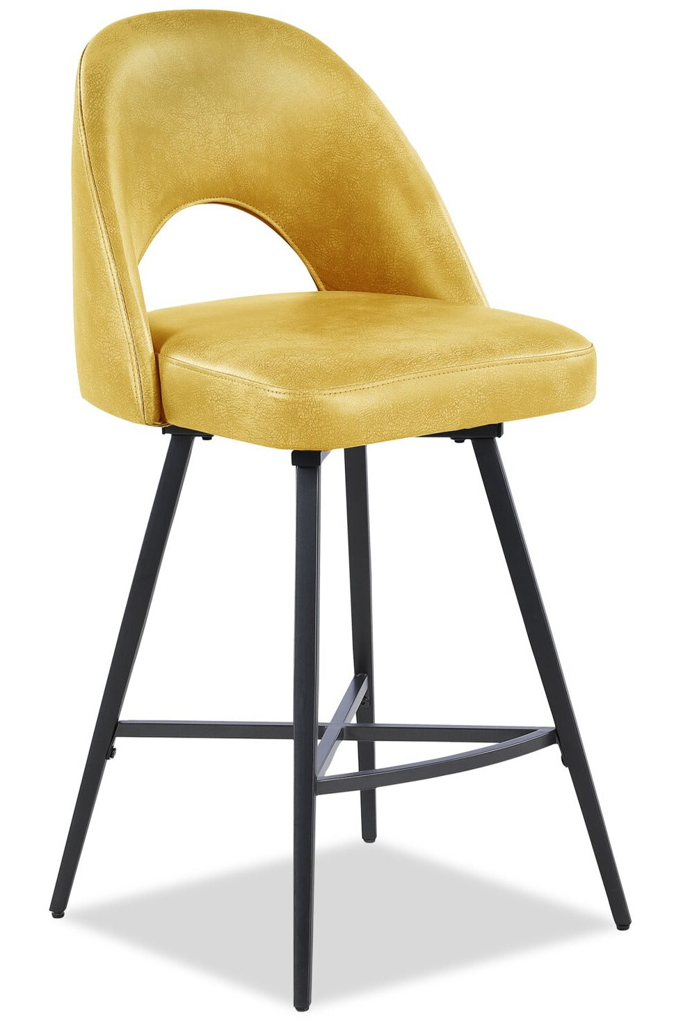 Kort & Co. Bay Counter-Height Stool with Swivel Seat, Vegan Leather Fabric, Metal - Mustard | Tabouret Bay de Kort & Co. de hauteur comptoir en tissu de cuir végétalien et en métal avec siège pivotant - moutarde