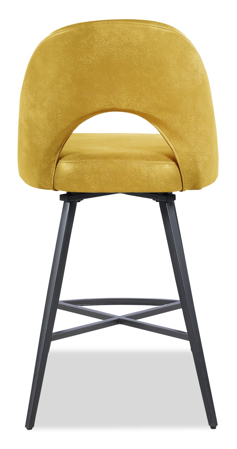 Kort & Co. Bay Counter-Height Stool with Swivel Seat, Vegan Leather Fabric, Metal - Mustard | Tabouret Bay de Kort & Co. de hauteur comptoir en tissu de cuir végétalien et en métal avec siège pivotant - moutarde