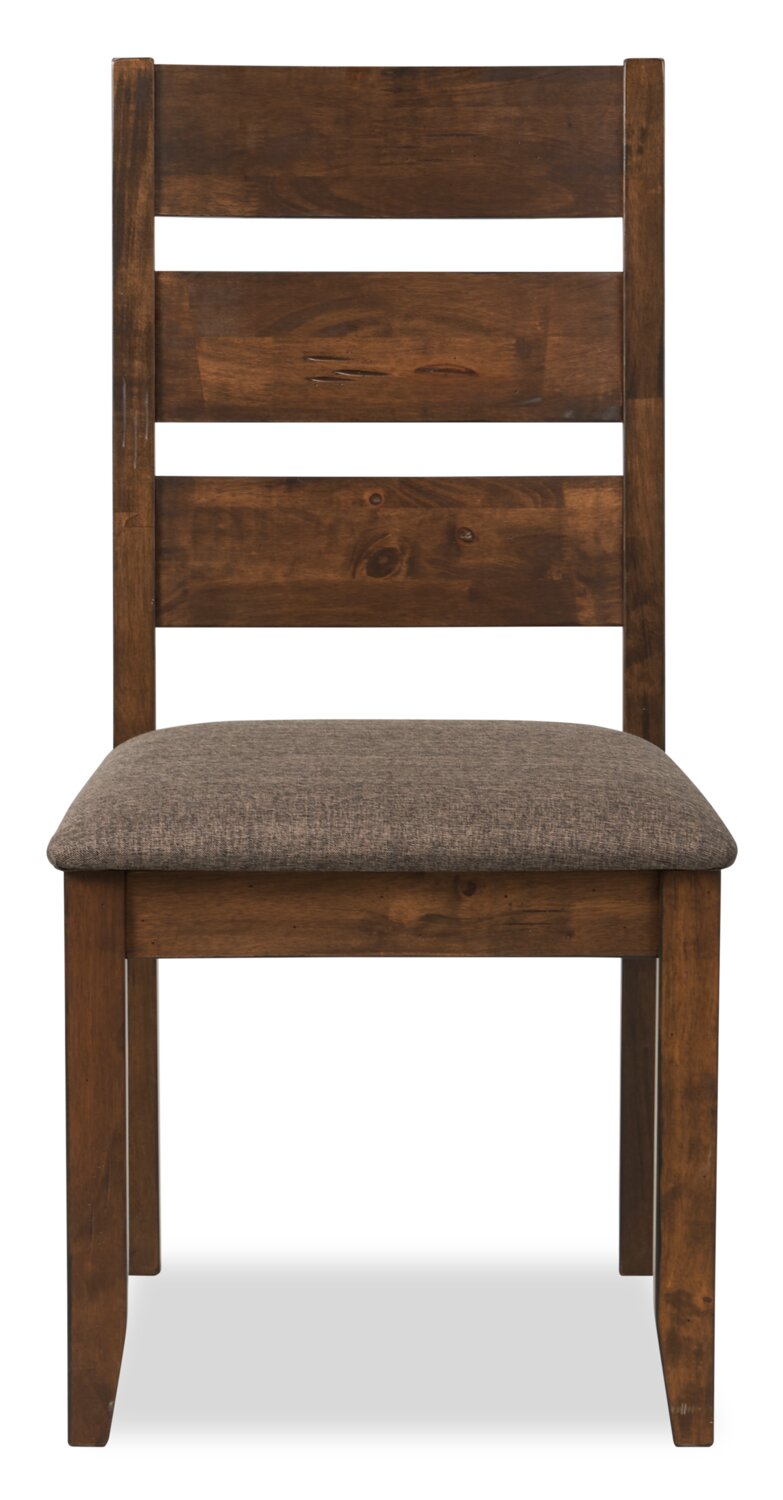 Plum Dining Chair with Polyester Fabric, Wood, Ladder-Back - Nutmeg Brown | Chaise de salle à manger Plum en tissu de polyester et en bois avec dossier en échelle - brun muscade
