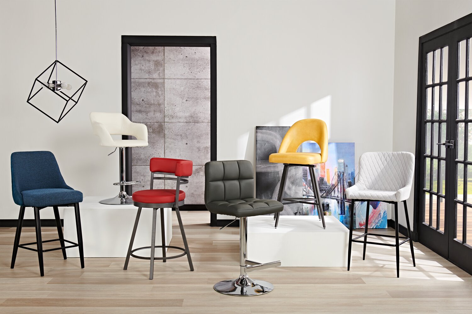 Mila Counter Stool with Swivel Seat, Vegan Leather Fabric, Metal - Red | Tabouret bar Mila en tissu de cuir végétalien et en métal avec siège pivotant - rouge