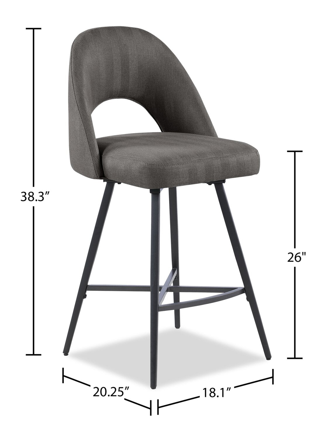 Elijah Counter-Height Stool with Swivel Seat, Linen-Look Fabric, Metal - Grey | Tabouret Elijah de hauteur comptoir en tissu d’apparence lin et en métal avec siège pivotant - gris