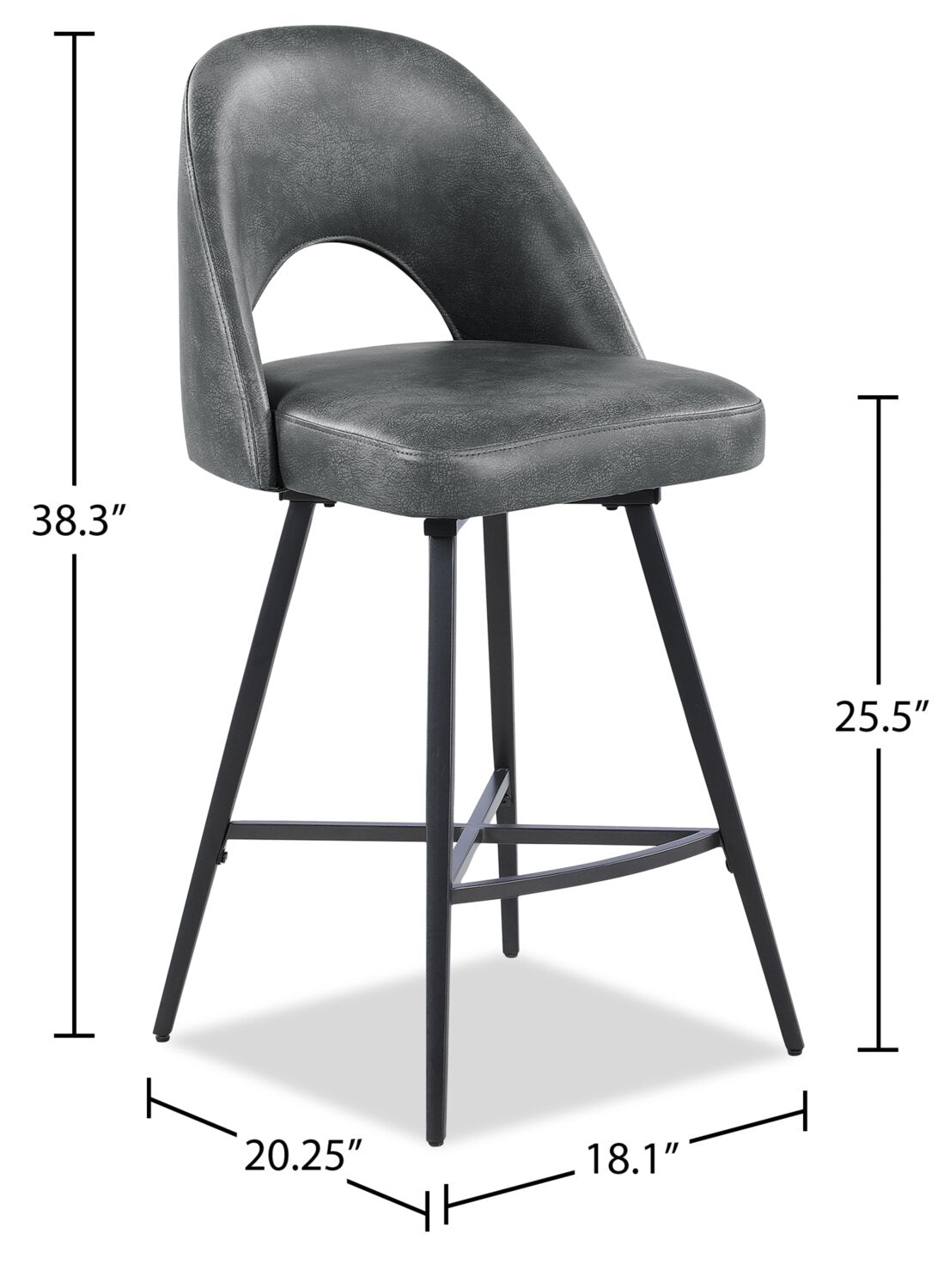 Kort & Co. Bay Counter-Height Stool with Swivel Seat, Vegan Leather Fabric, Metal - Charcoal | Tabouret Bay de Kort & Co. de hauteur comptoir en tissu de cuir végétalien et en métal avec siège pivotant - anthracite