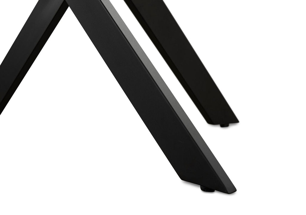 Zoe Dining Table with Glass Top, Metal Geometric Base, 47"W Round - Black | Table de salle à manger ronde Zoe de 47 po (L) avec dessus en verre et base géométrique en métal - noire