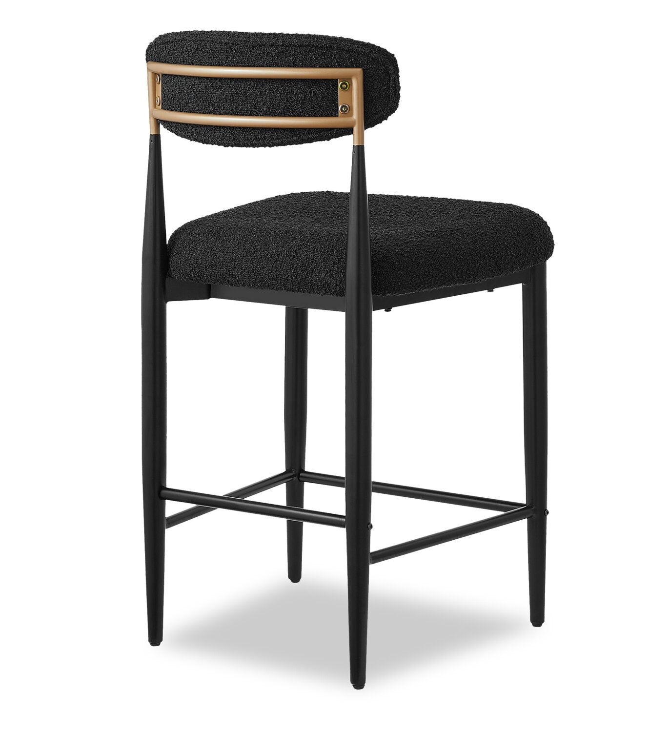 Kort & Co. Capri Counter-Height Stool with Boucle Fabric & Gold Accent, Metal - Black | Tabouret Capri de Kort & Co. de hauteur comptoir en métal avec tissu bouclé et touches dorées - noir