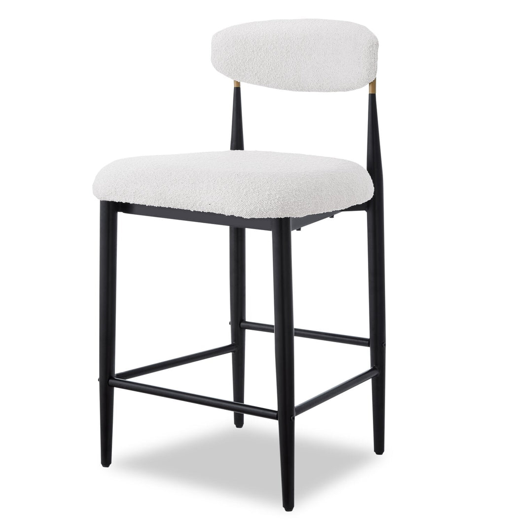 Kort & Co. Capri Counter-Height Stool with Boucle Fabric & Gold Accent, Metal - White | Tabouret Capri de Kort & Co. de hauteur comptoir en métal avec tissu bouclé et touches dorées - blanc