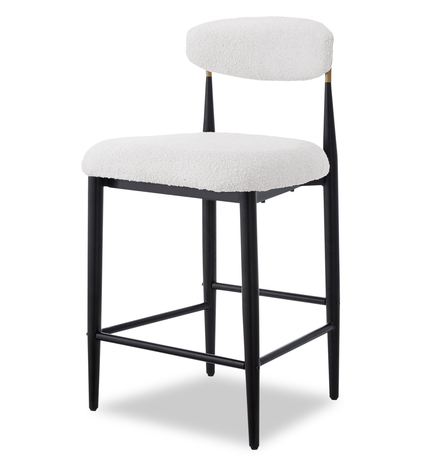 Kort & Co. Capri Counter-Height Stool with Boucle Fabric & Gold Accent, Metal - White | Tabouret Capri de Kort & Co. de hauteur comptoir en métal avec tissu bouclé et touches dorées - blanc